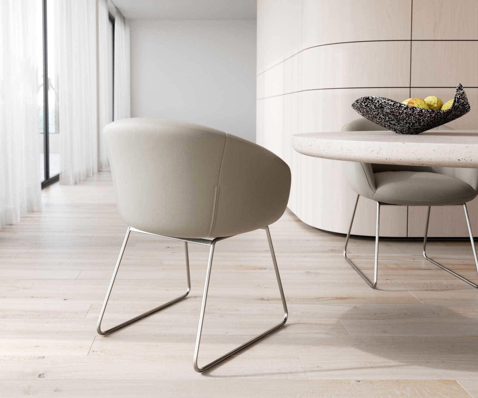 Esszimmerstuhl Vinka-Flex mit Armlehnen Echt-Leder Schlamm Kufengestell Edelstahl Taschenfederkern 4 Esszimmerstuhl Vinka-Flex mit Armlehnen Echt-Leder Schlamm Kufengestell Edelstahl Taschenfederkern 4