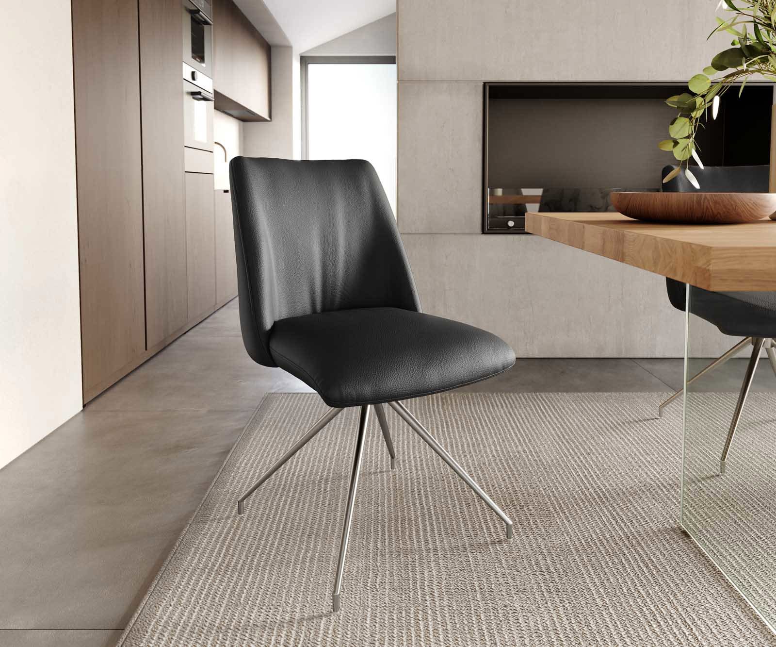 Drehstuhl Elso-Flex Echt-Leder Schwarz Kreuzgestell konisch Edelstahl 180° drehbar Taschenfederkern Drehstuhl Elso-Flex Echt-Leder Schwarz Kreuzgestell konisch Edelstahl 180° drehbar Taschenfederkern