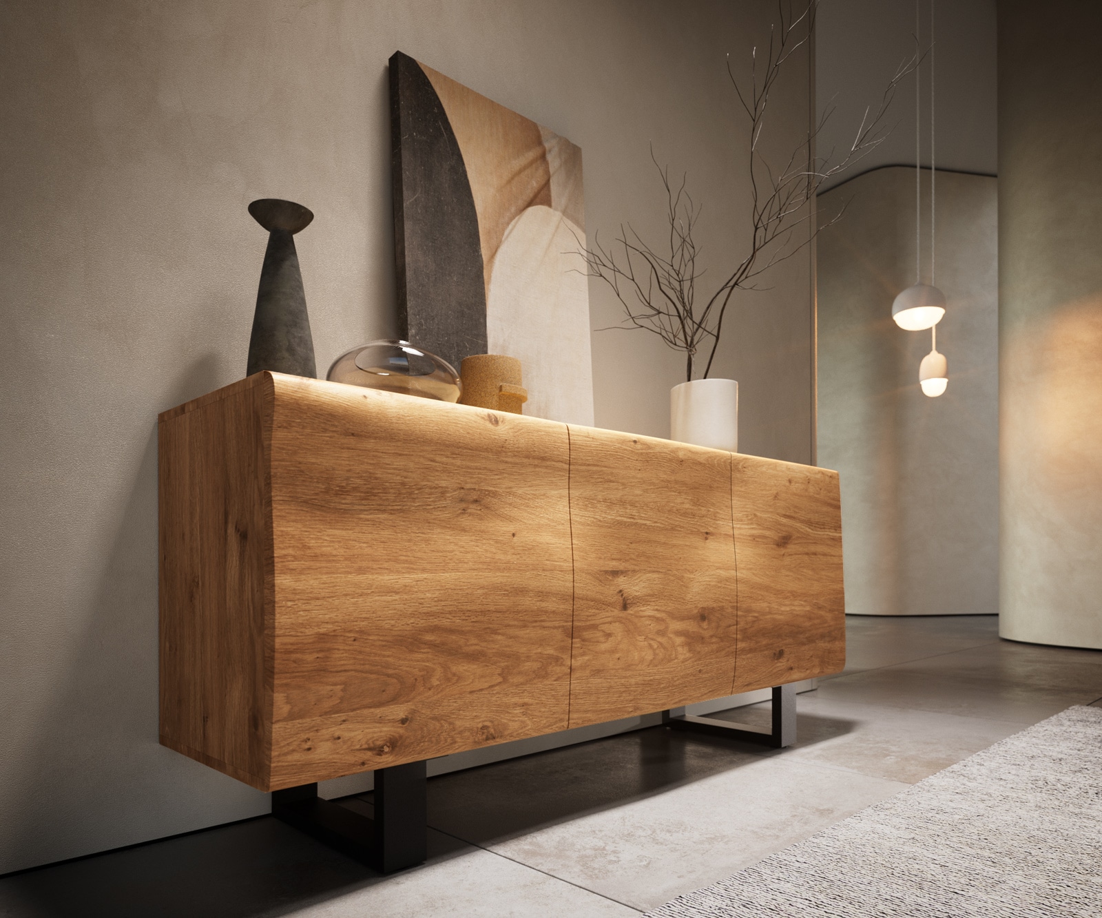 Buffet New Live-Edge 145 cm chêne naturel 3 portes patin métal noir 4 Buffet New Live-Edge 145 cm chêne naturel 3 portes patin métal noir 4