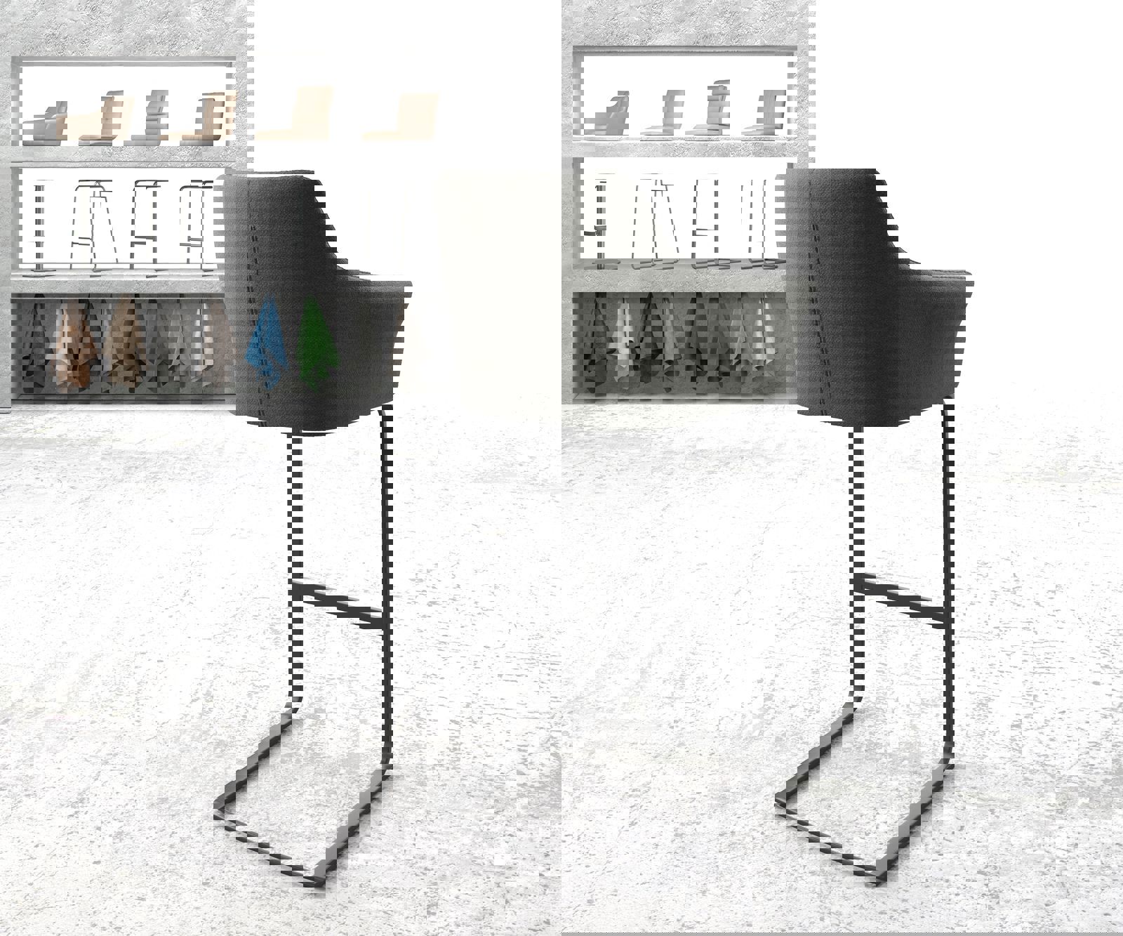 Barstuhl Yulo-Flex Strukturstoff Anthrazit Freischwinger flach Metall 2 Barstuhl Yulo-Flex Strukturstoff Anthrazit Freischwinger flach Metall 2