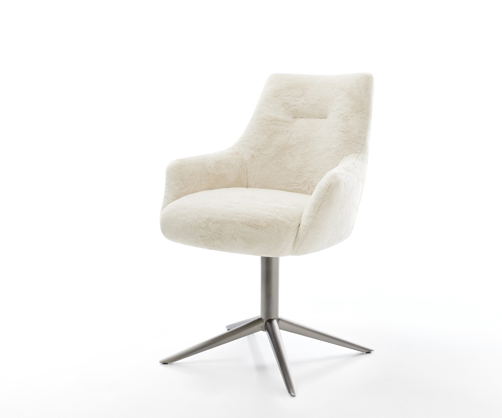 Chaise-pivotante Alja-Flex avec accoudoirs peluche crème-blanc pied de chaise 4 branches grafiete pivotement sur 360° fonction bascule resorts ensachés 1