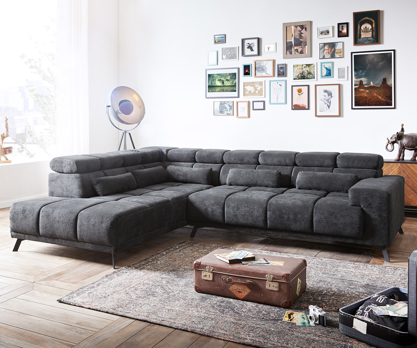 Ecksofa Catan 295x230 Mikrofaser Anthrazit Ottomane links inkl. elektrischer Sitztiefenverstellung Ecksofa Catan 295x230 Mikrofaser Anthrazit Ottomane links inkl. elektrischer Sitztiefenverstellung