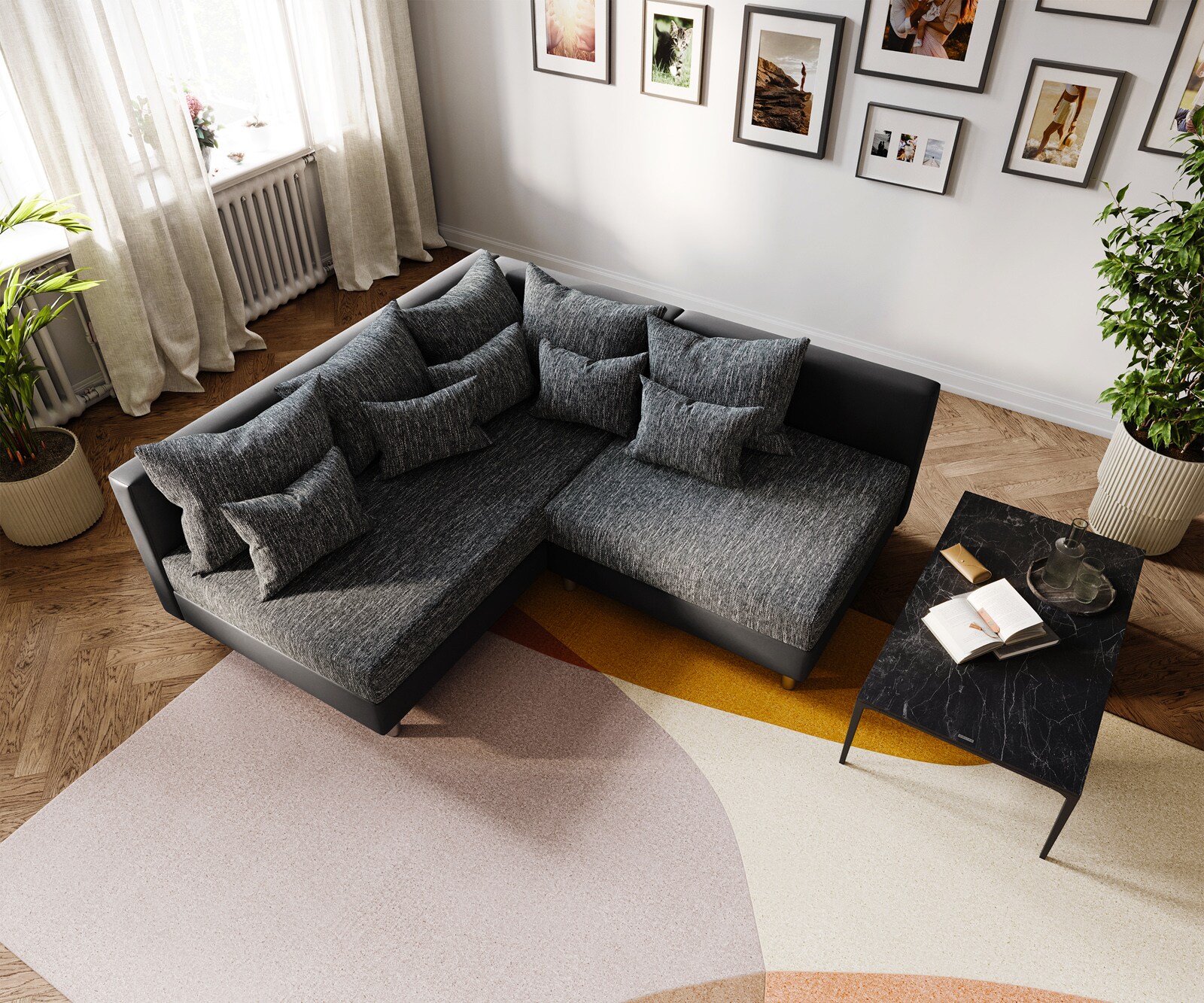 Canapé d'angle Clovis noir ottoman gauche modulable et extensible 6