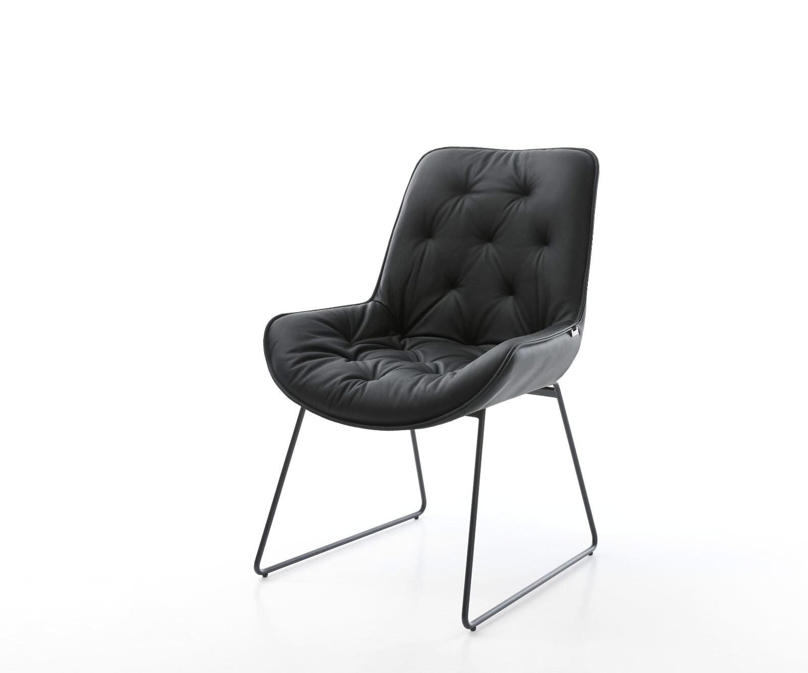 Chaise-de -salle-à-manger Taimi-Flex cuir véritable noir cadre patin noir