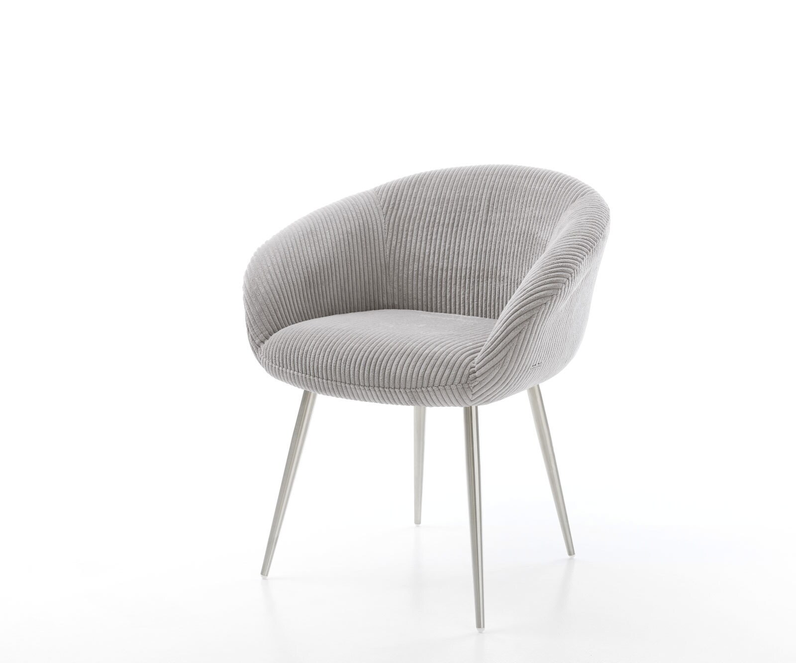 Chaise-de-salle-à-manger Vinka-Flex avec accoudoirs côtelé gris argenté 4 pieds coniques acier inoxydable brossé ressorts ensachés 1