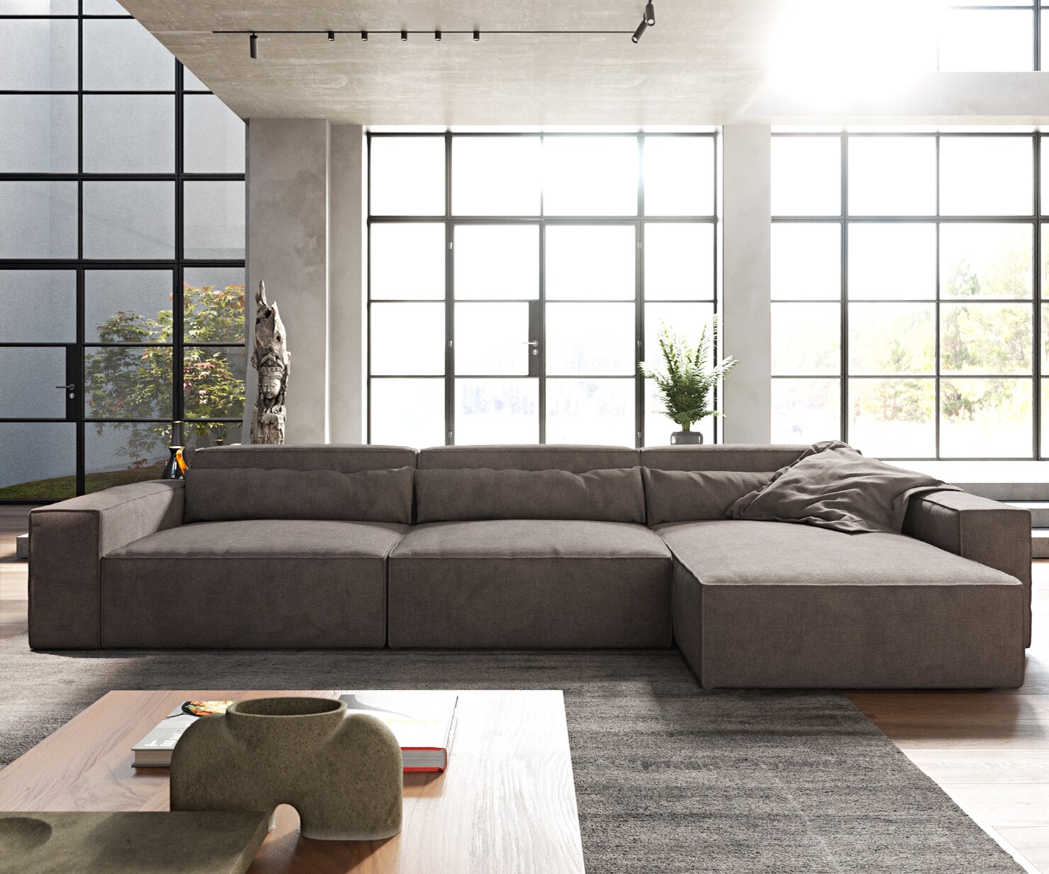 Ecksofa Sirpio XL 370x170 cm Mikrofaser Khakibraun Recamiere variabel 1