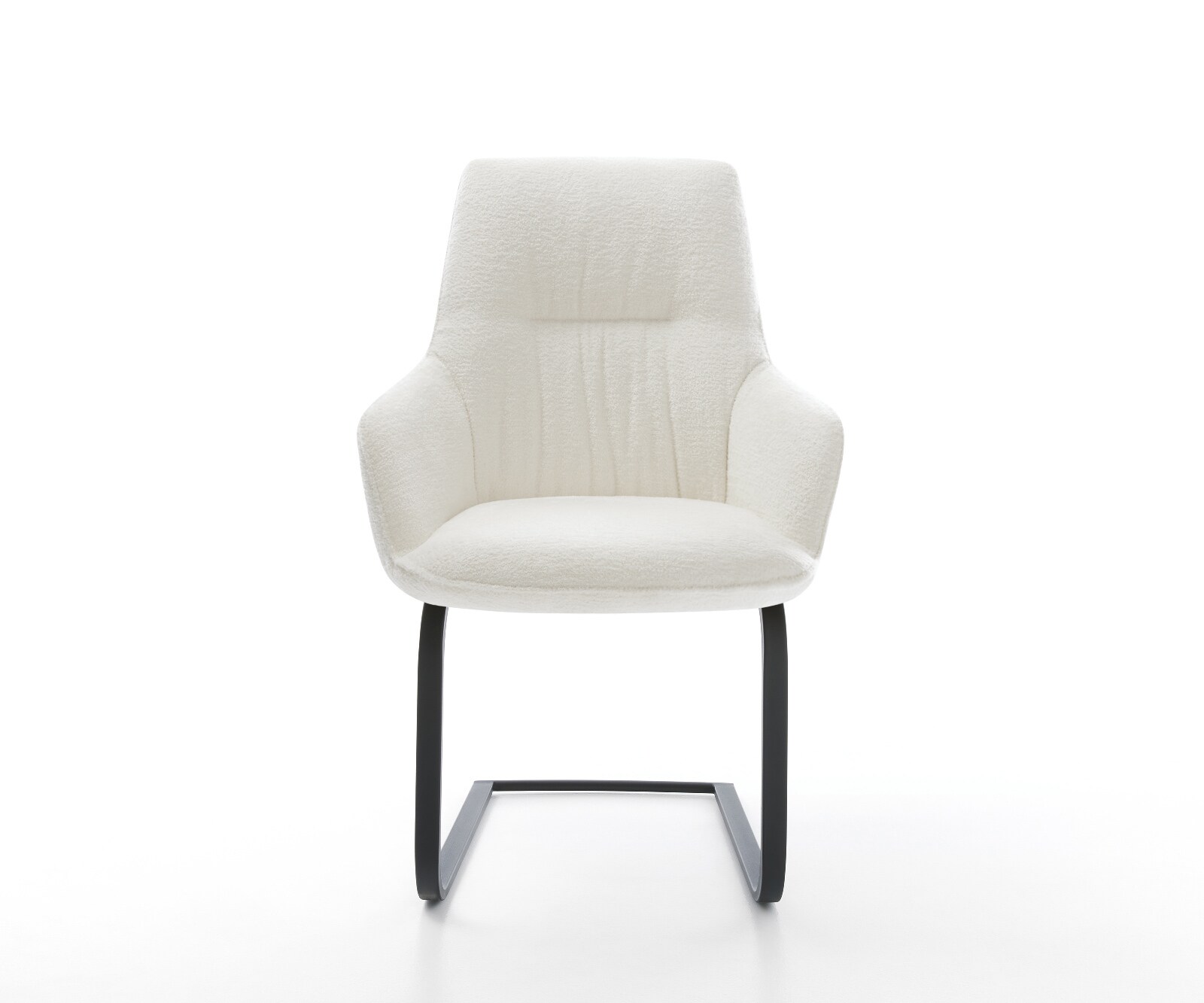 Cantilever Zelia-Flex avec accoudoirs bouclé doux beige pied cantilever plat noir ressorts ensachés 2