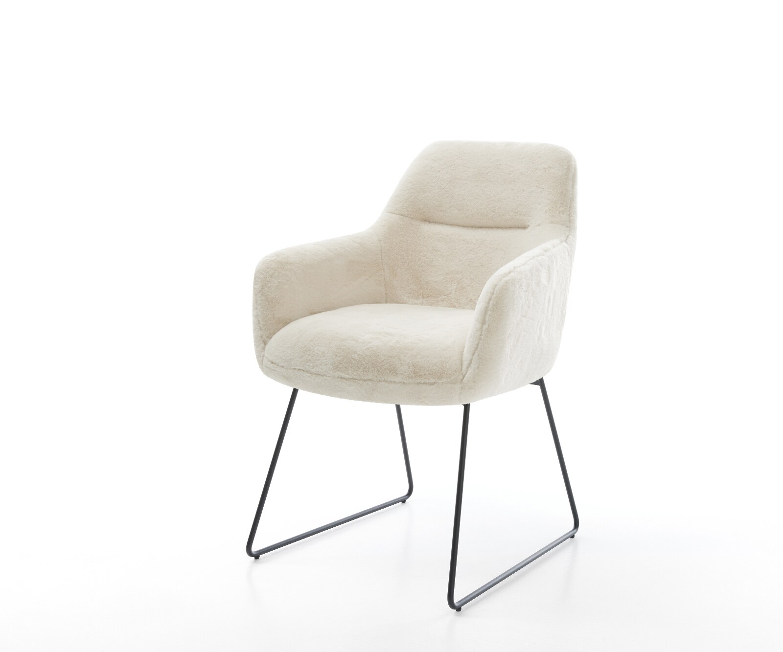 Chaise-de-salle-à-manger Pejo-Flex peluche crème-blanc pied trapèze noir resorts ensachés 1