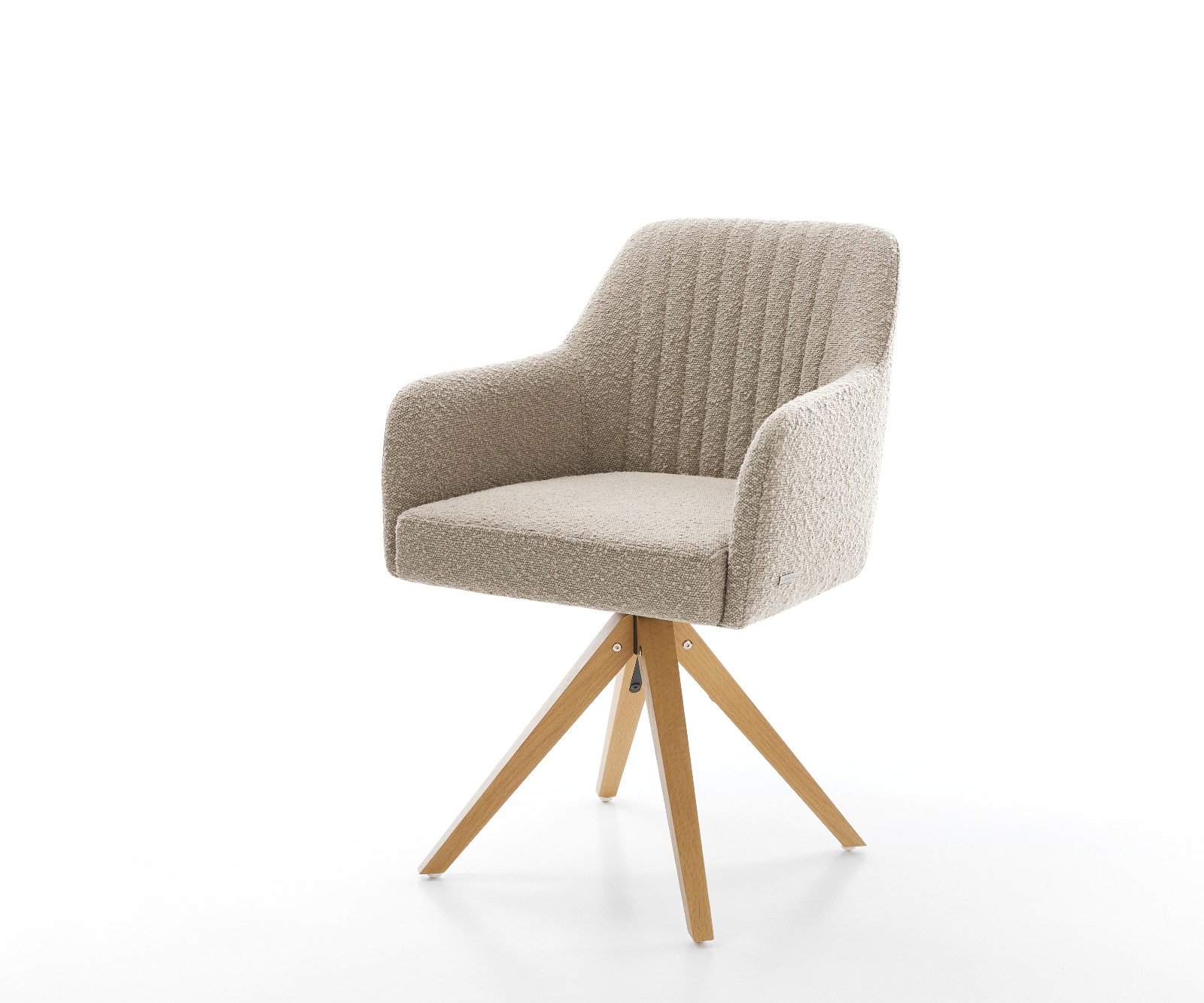 Drehstuhl Greg-Flex Bouclé Schlamm Holzgestell kantig Natur 360° drehbar Taschenfederkern