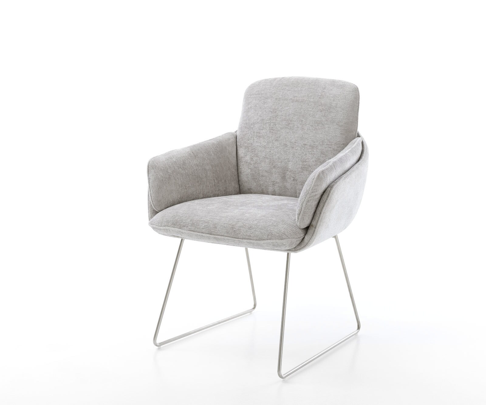 Chaise-de-salle-à-manger Luan-Flex avec accoudoirs tissu mixte couleur boue pied trapèze acier inoxydable
