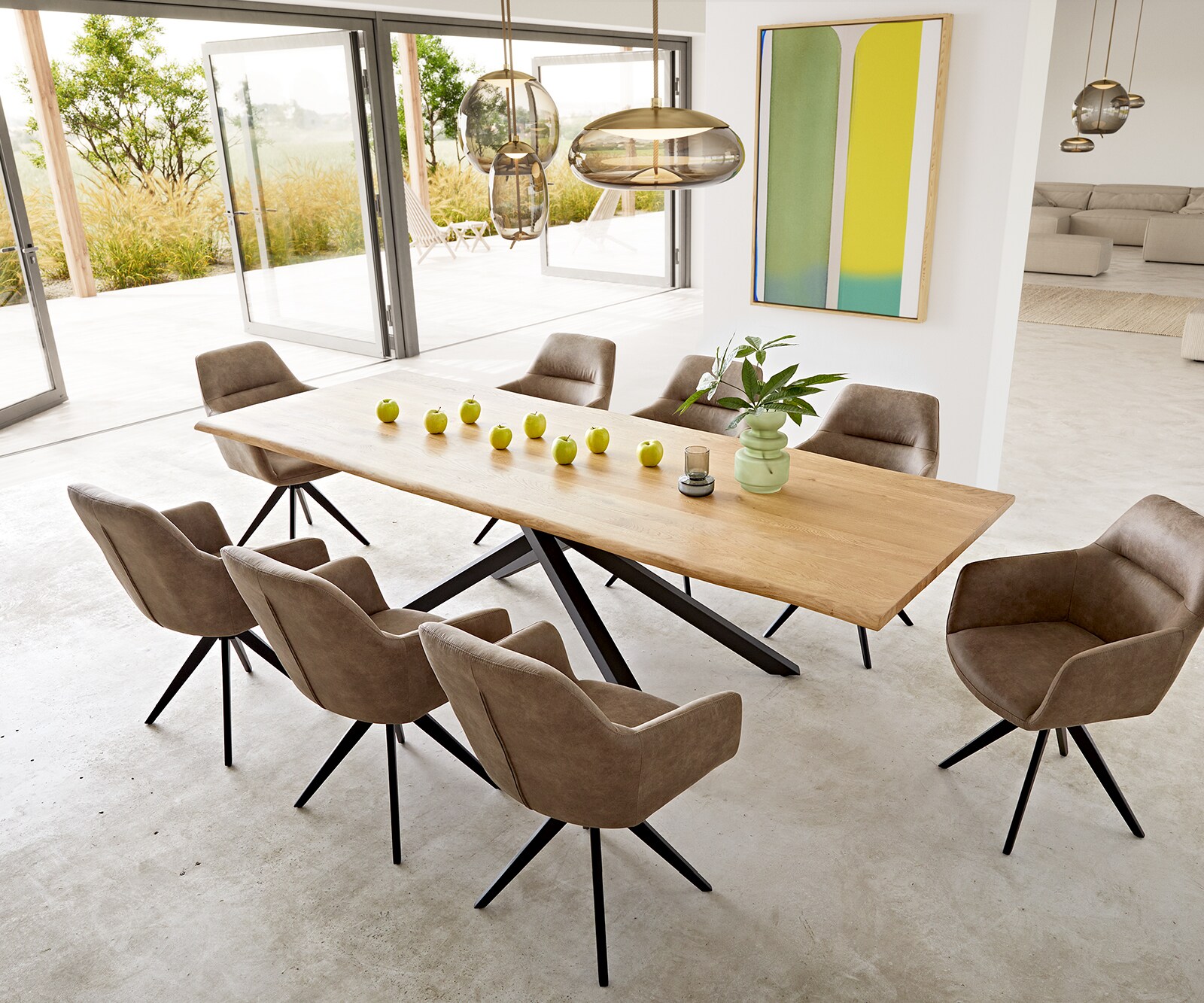 Table à manger Edge 260x100x2,5-3 chêne nature cadre croisé rectangle noir Live-Edge 8