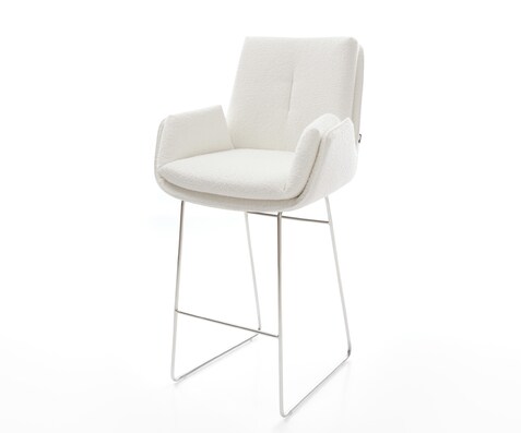 Chaise-de-bar Clea-Flex Bouclé Crème-blanc Pied trapèze acier inoxydable Argent