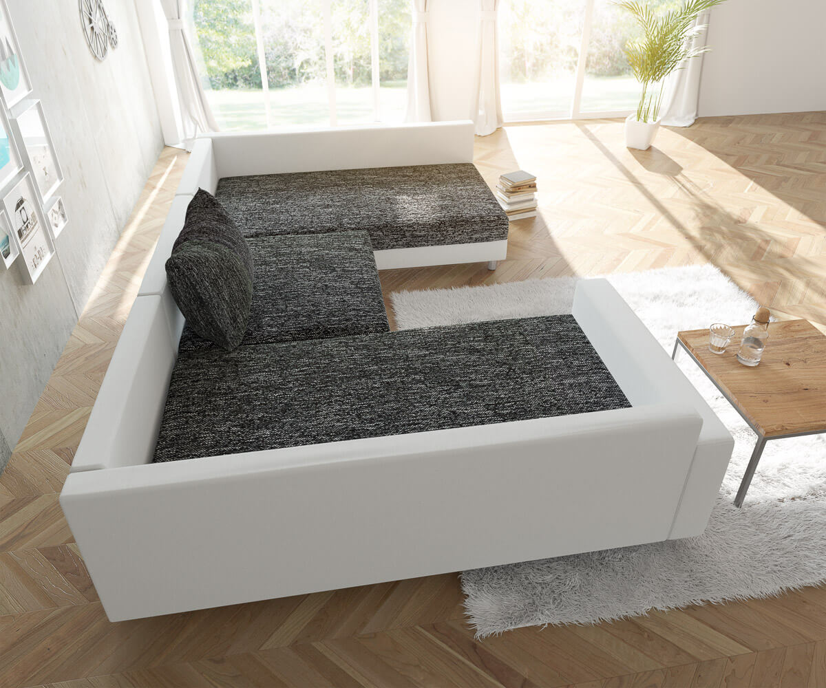 Wohnlandschaft Clovis Weiss Schwarz mit Hocker und Armlehne  3 Wohnlandschaft Clovis Weiss Schwarz mit Hocker und Armlehne  3