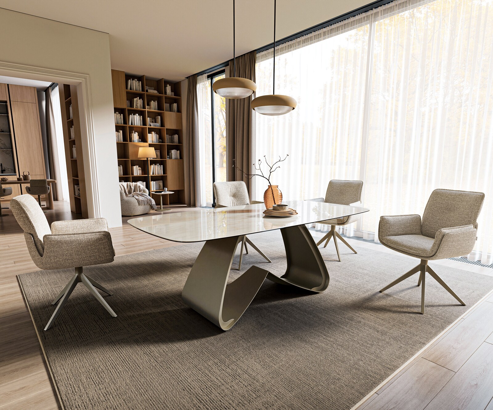 Esstisch Edge Boot 200x100 cm Keramik Onyx Champagne W-Gestell Metall Effektfinish Titan 6