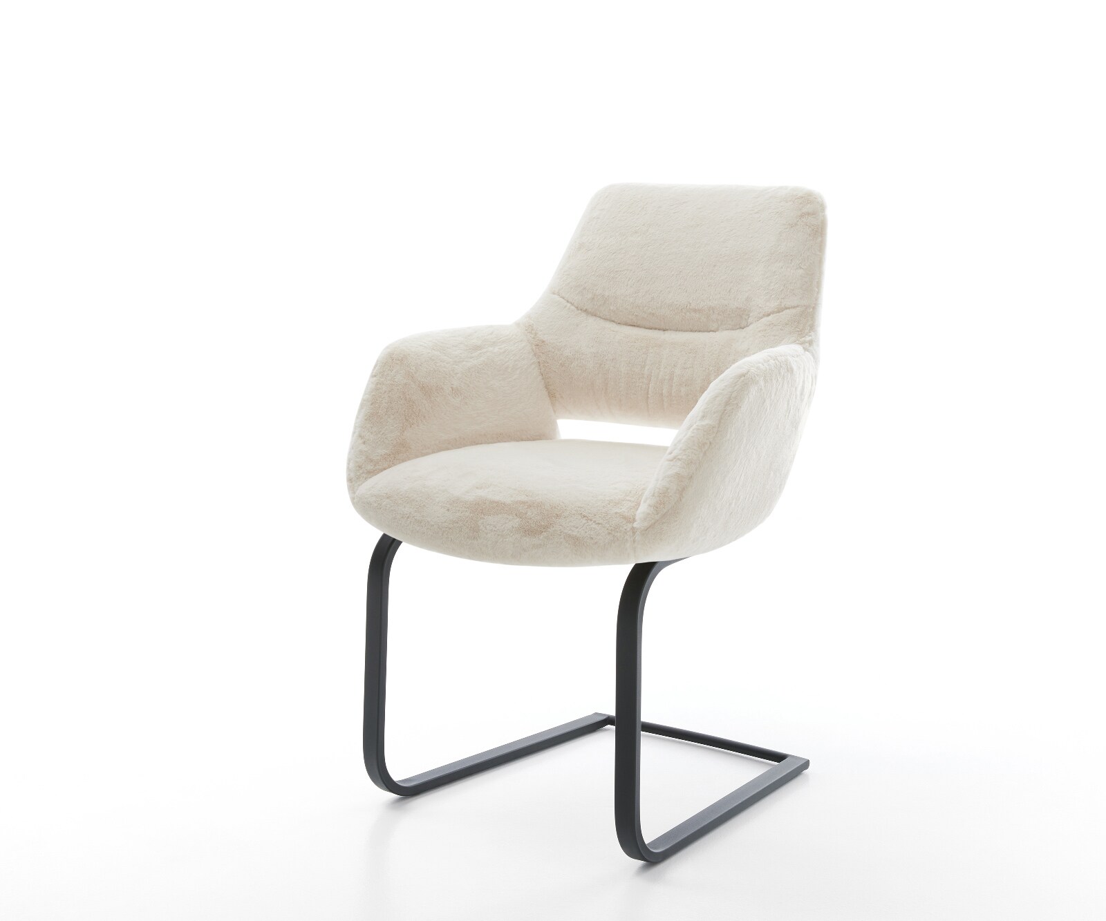 Freischwinger Yago-Flex mit Armlehnen Plüsch Creme-Weiß Freischwinger flach Schwarz Taschenfederkern