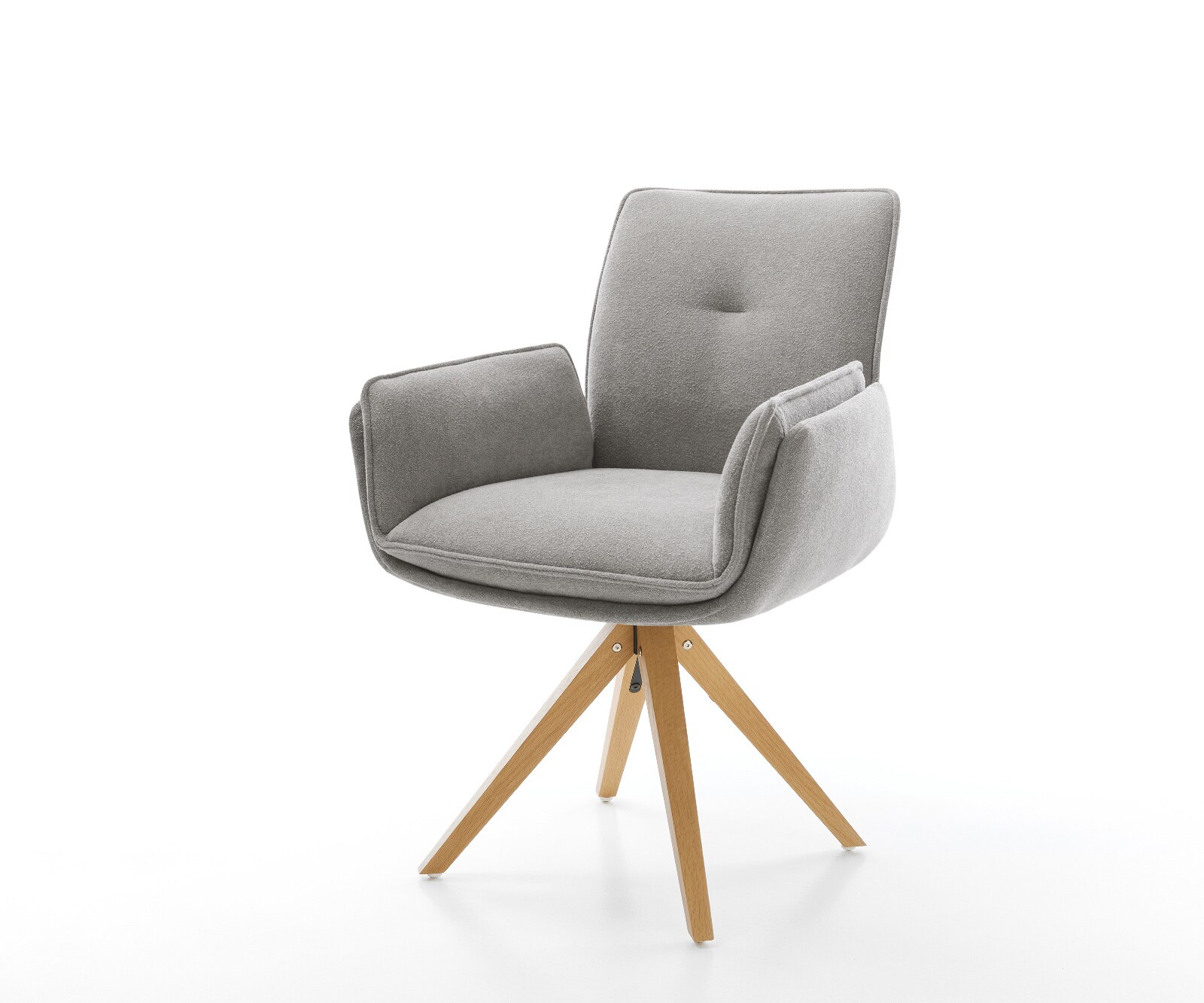 Drehstuhl Nela-Flex Strukturstoff Soft Grau Holzgestell kantig Natur 360° drehbar 1