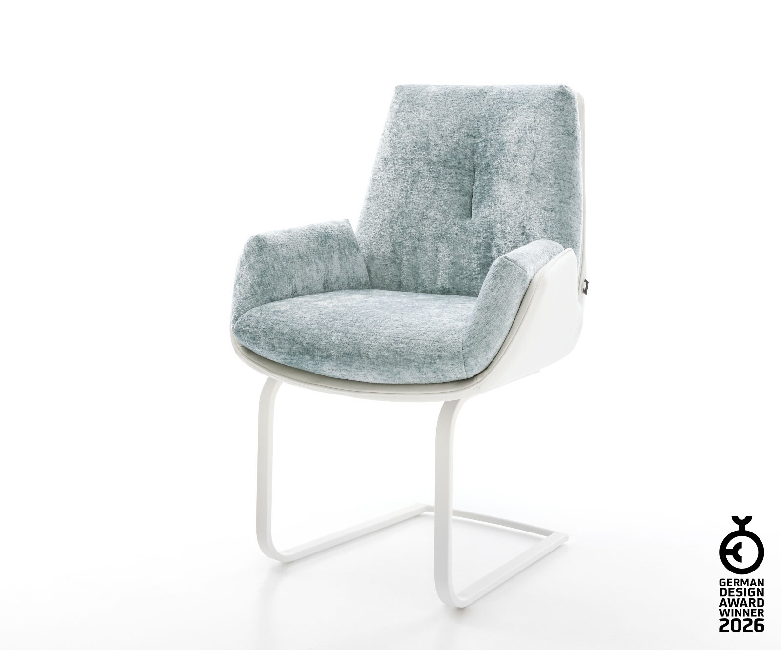 Cantilever Clea-Flex tissu mixte cuir de vache blanc-bleu pastel pied cantilever plat blanc 1