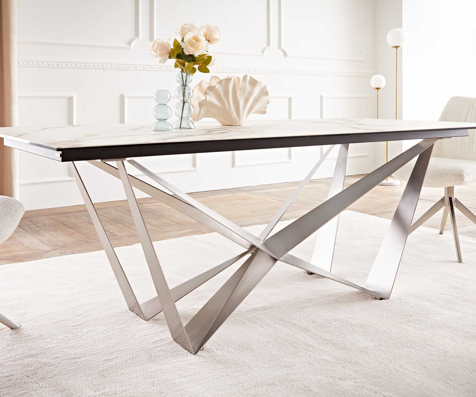 Esstisch Edge 200x100 Keramik Calacatta Luxe Weiß-Gold-Grau Spider Flachstahl Edelstahl 6 Esstisch Edge 200x100 Keramik Calacatta Luxe Weiß-Gold-Grau Spider Flachstahl Edelstahl 6