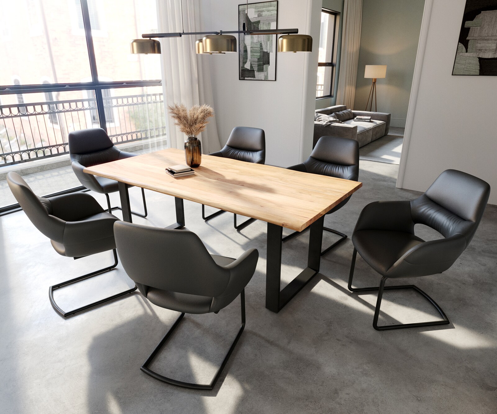 Cantilever Yago-Flex avec accoudoirs cuir de vache noir pied cantilever rond noir ressorts ensachés 3