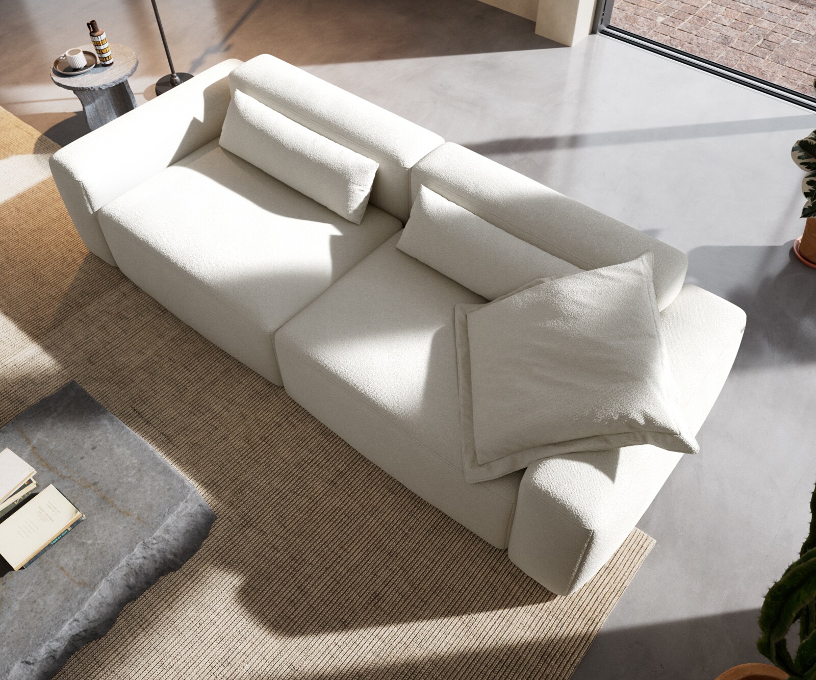 Bigsofa Freestyle 280x110 cm Bouclé Crème-blanc couture plate 2