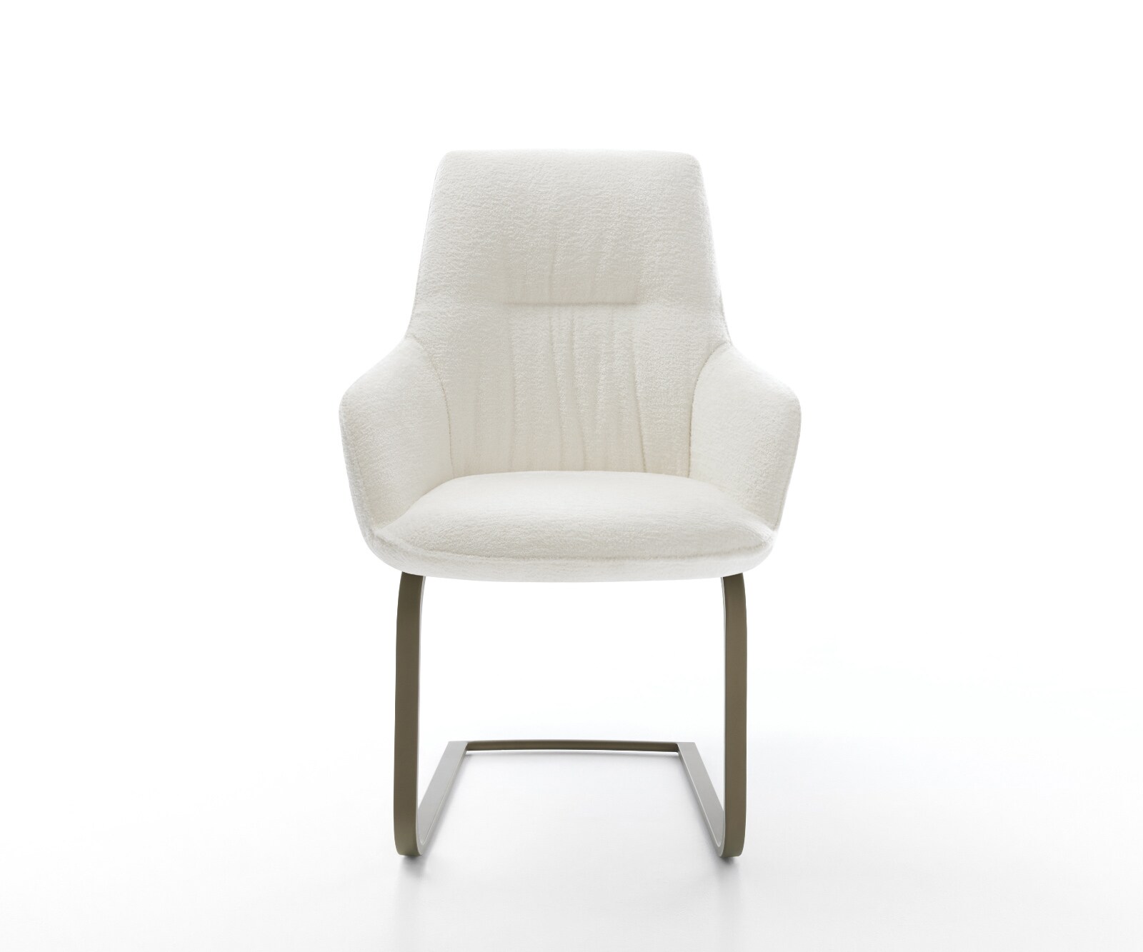 Cantilever Zelia-Flex avec accoudoirs bouclé doux beige pied cantilever plat aspect titane ressorts ensachés 2