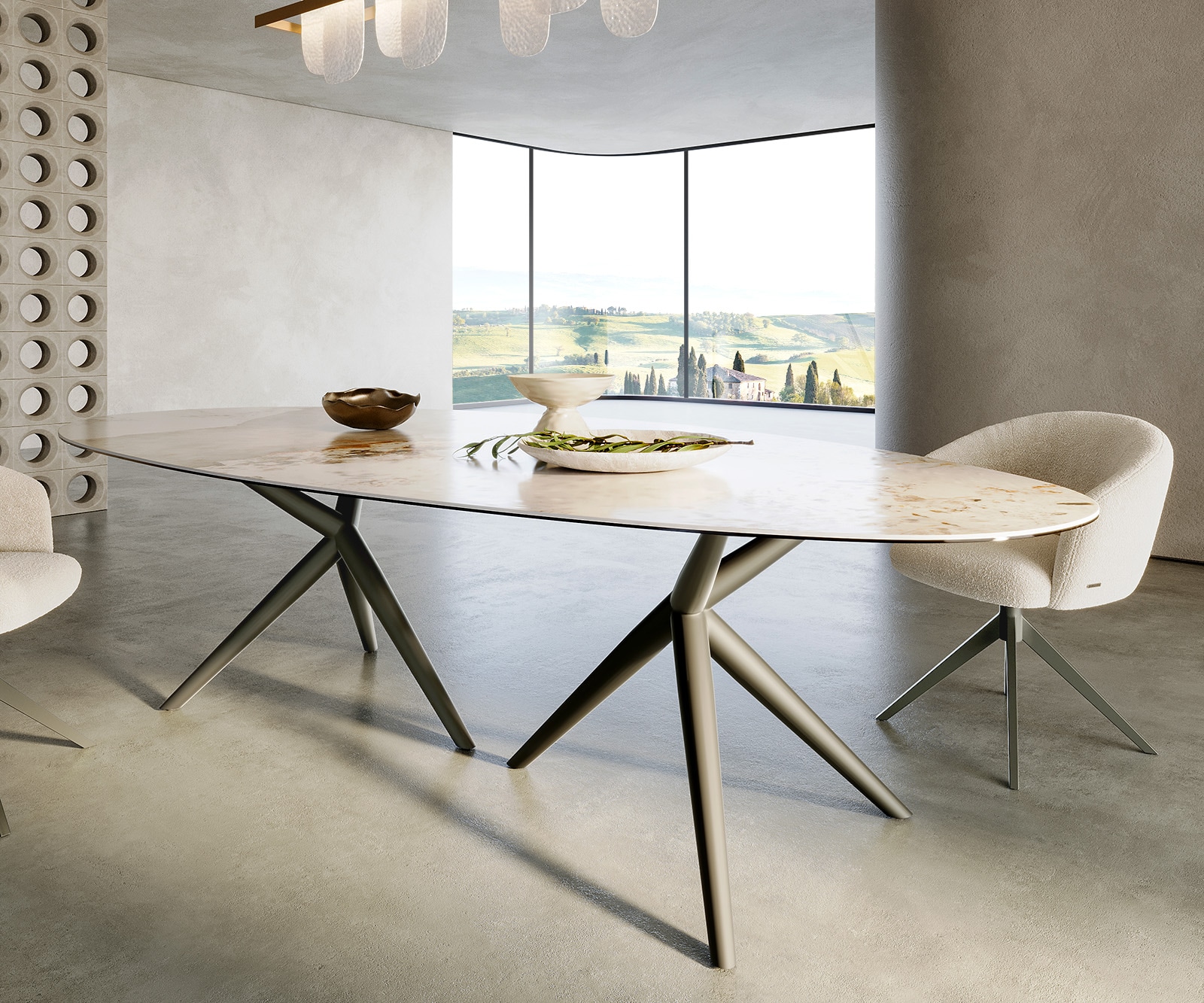 Esstisch Edge Oval 280x130 Keramik Minas Melange Weiß-Beige Estelar rund Metall Effektfinish Titan 5 Esstisch Edge Oval 280x130 Keramik Minas Melange Weiß-Beige Estelar rund Metall Effektfinish Titan 5