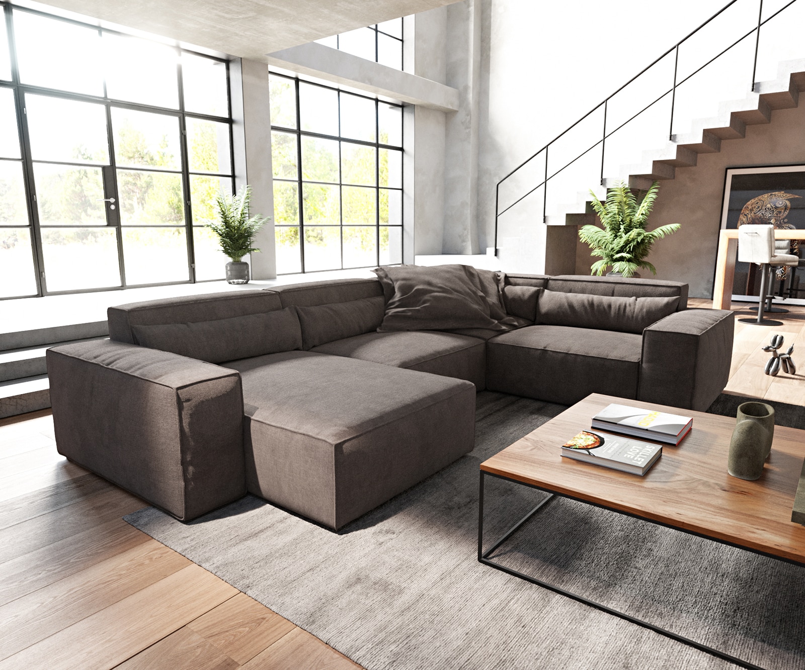 Wohnlandschaft Sirpio L 330x230 cm Mikrofaser Khakibraun Recamiere variabel