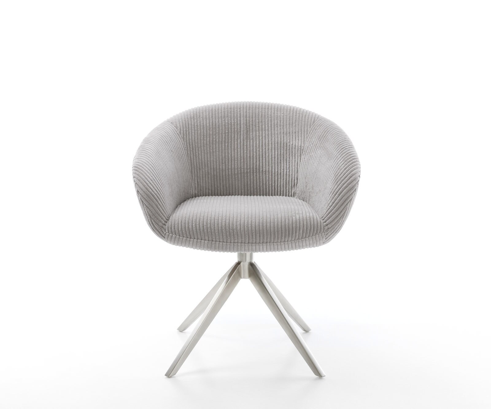 Chaise-pivotante Vinka-Flex côtelé gris argenté pied croisé large acier inoxydable brossé pivotement sur 360° fonction bascule ressorts ensachés 1