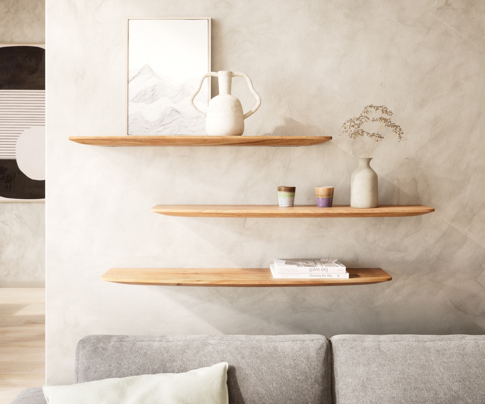 Wandregal Edge 145 cm Akazie Natur Schweizer Kante Massiv 5 Wandregal Edge 145 cm Akazie Natur Schweizer Kante Massiv 5