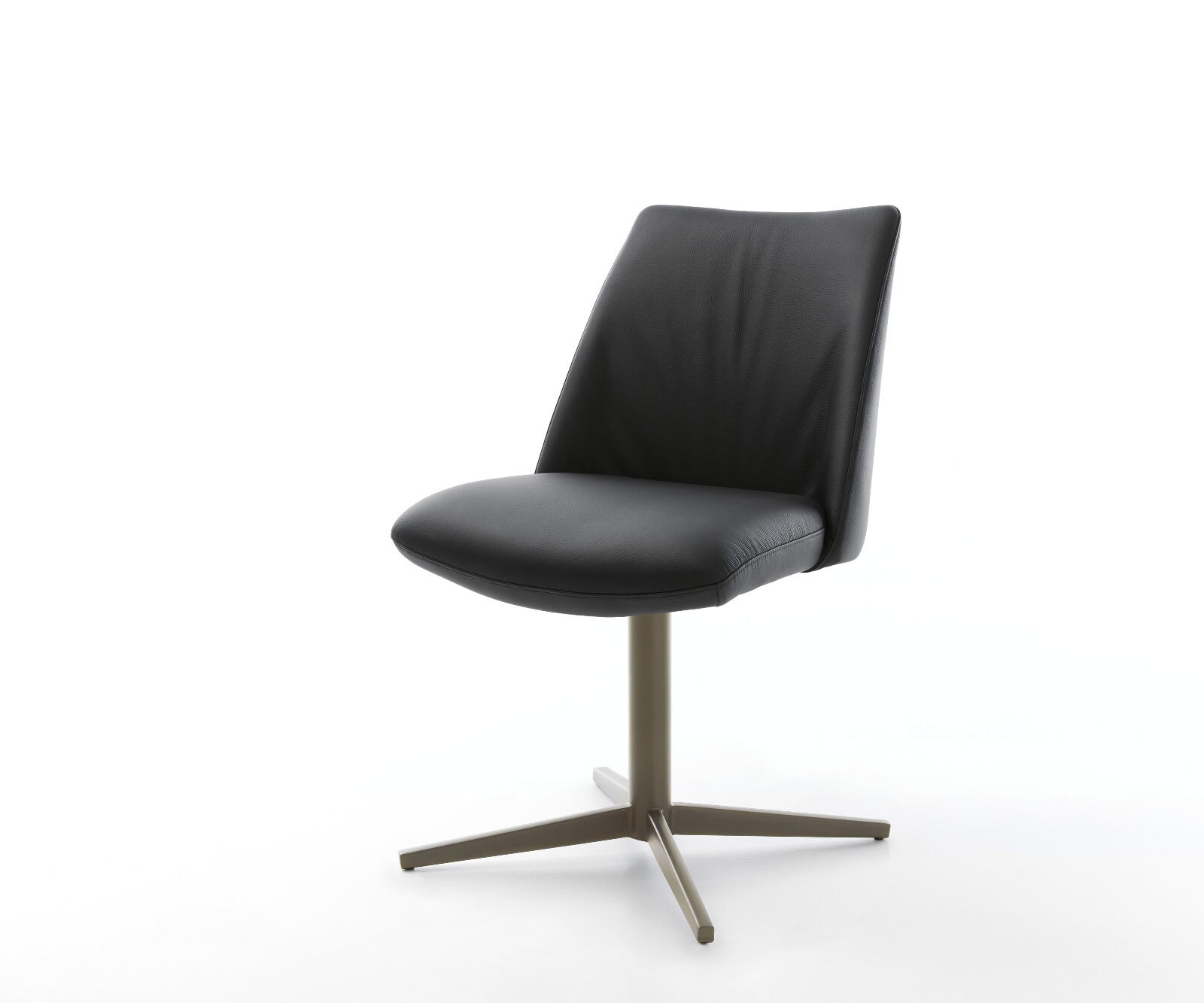 Drehstuhl Elso-Flex Echt-Leder Schwarz Fußkreuz Effektfinish Titan 360° drehbar Taschenfederkern