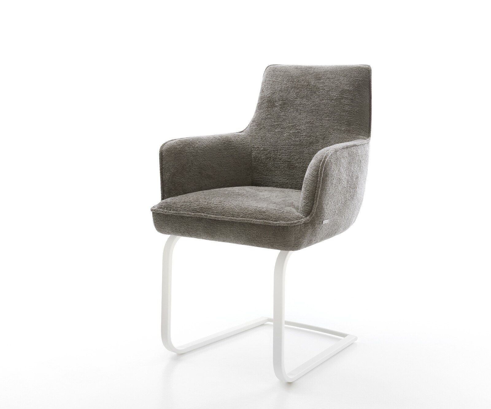 Cantilever Heira-Flex avec accoudoirs bouclé doux couleur boue pied cantilever plat blanc resorts ensachés 1