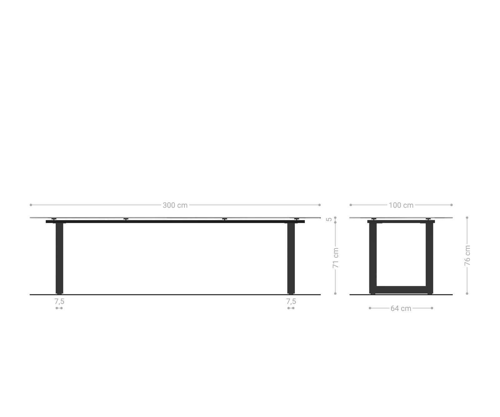 Esstisch Edge 300x100 Reliefglas Rauchschwarz 3D-Design Edelstahl Schmal 10