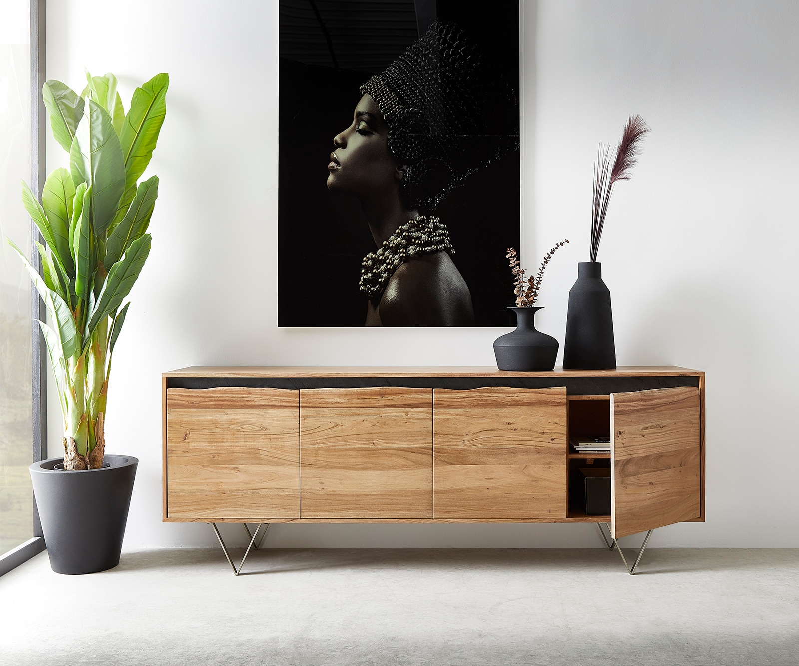 Sideboard Stonegrace 200x45 cm Akazie Natur 4 Türen Baumkante 4 Sideboard Stonegrace 200x45 cm Akazie Natur 4 Türen Baumkante 4