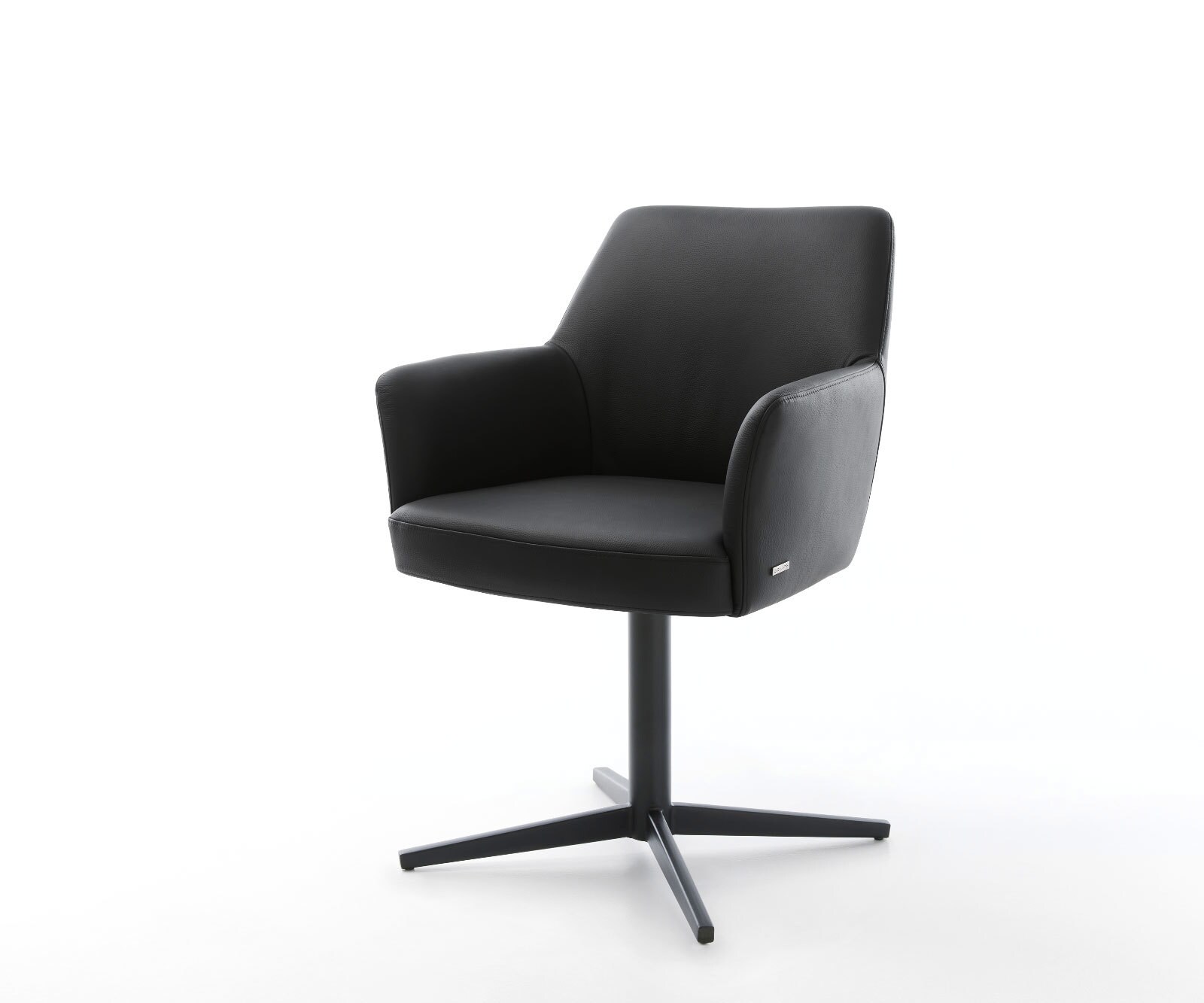 Chaise-pivotante Xana-Flex avec accoudoirs cuir de vache noir pied de chaise 4 branches noir ressorts ensachés pivote sur 360°
