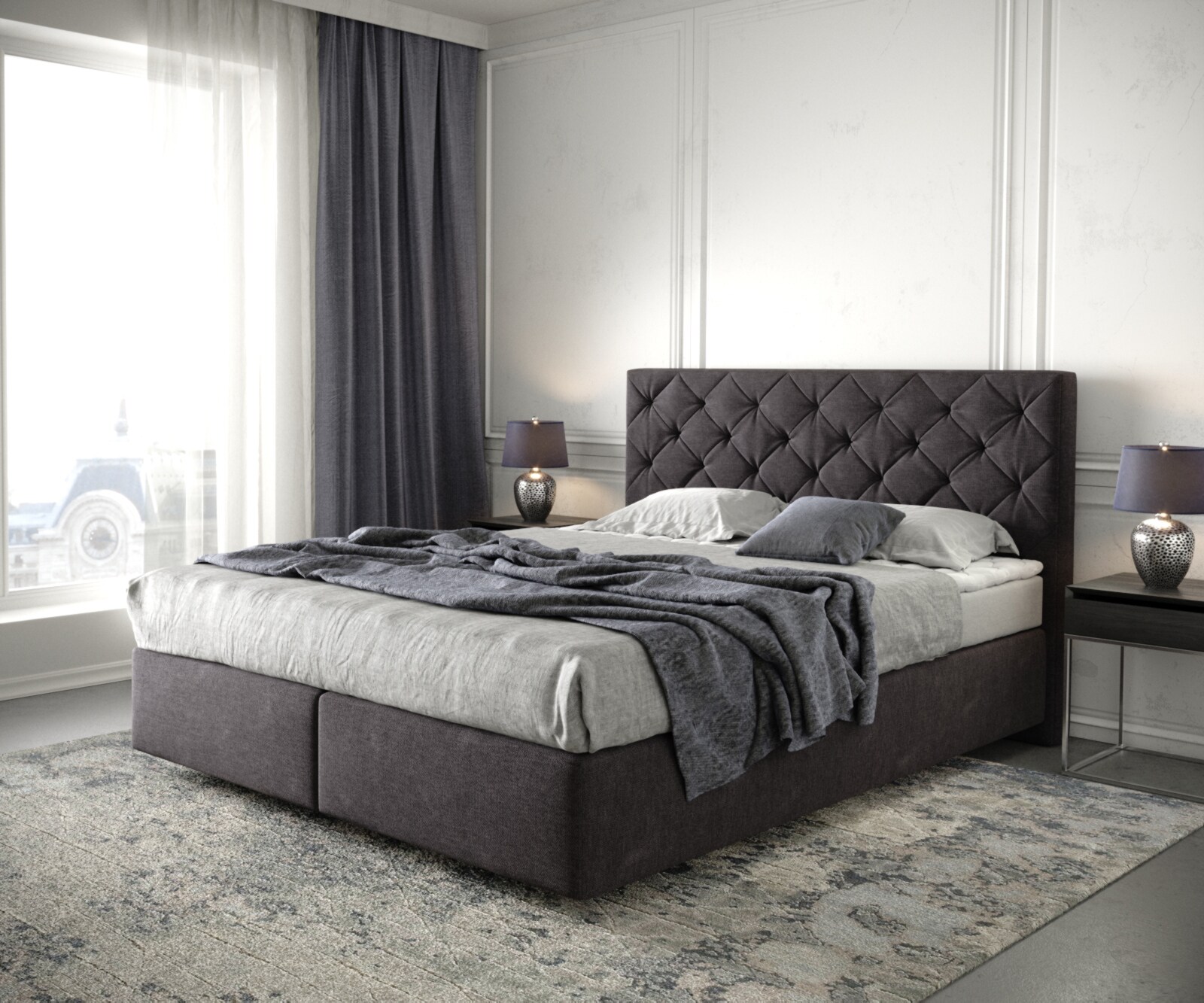 Boxspringbett Dream-Great 160x200 cm Mikrofaser Schwarz mit Matratze und Topper