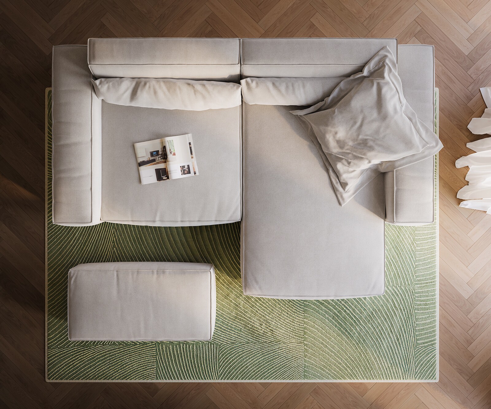 Canapé d'angle Sirpio XL 270x170 cm Tissu texturé doux Beige Méridienne modulable avec pouf 5