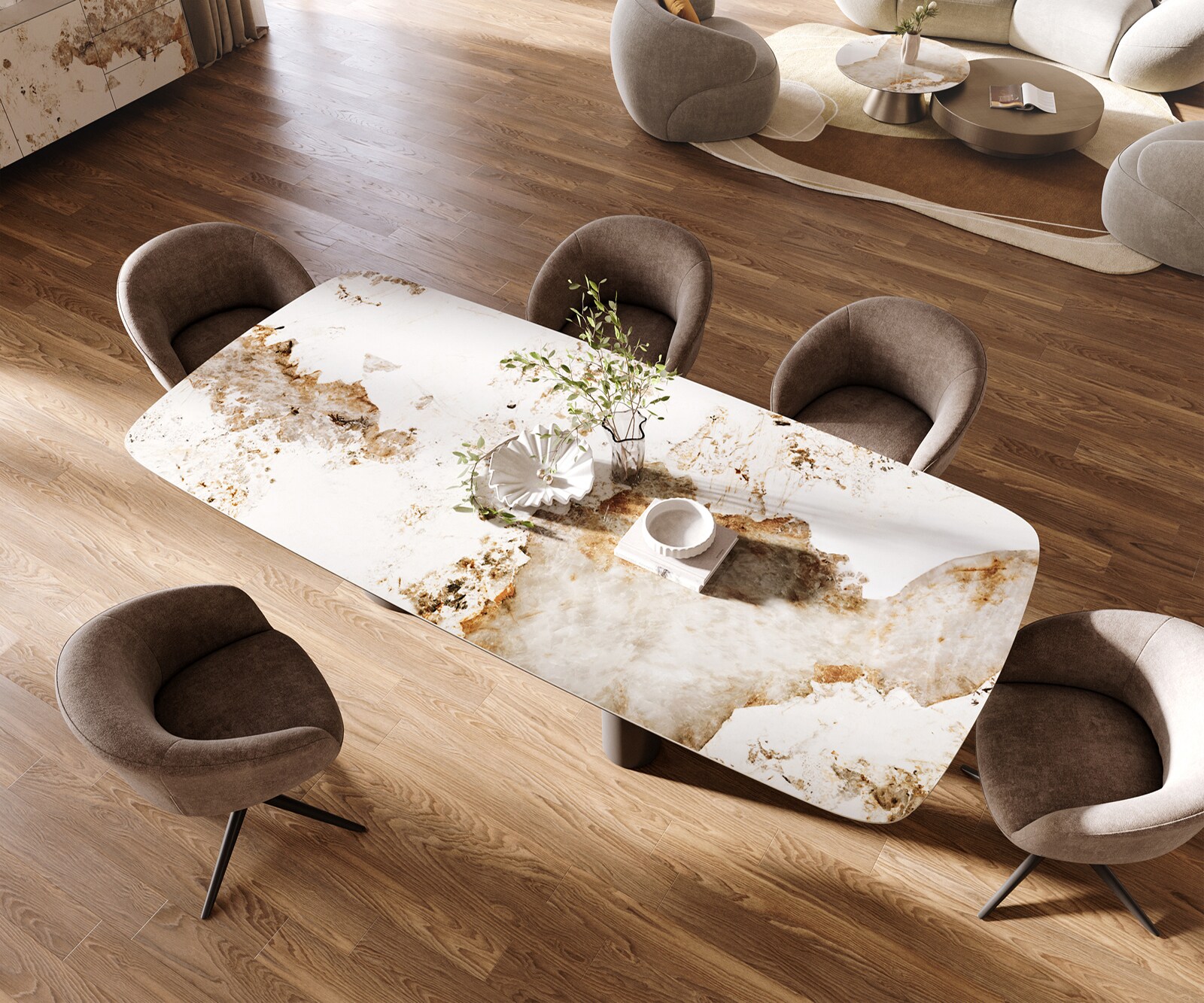 Table à manger Edge Boot 260x120 cm Céramique Minas Melange Blanc-Beige Troa Métal Noir 3