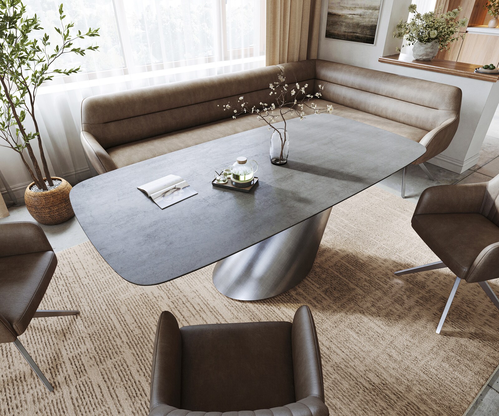 Esstisch Edge Boot 200x100 cm Keramik Boulevard Betonoptik Cono Metallic Silber 3