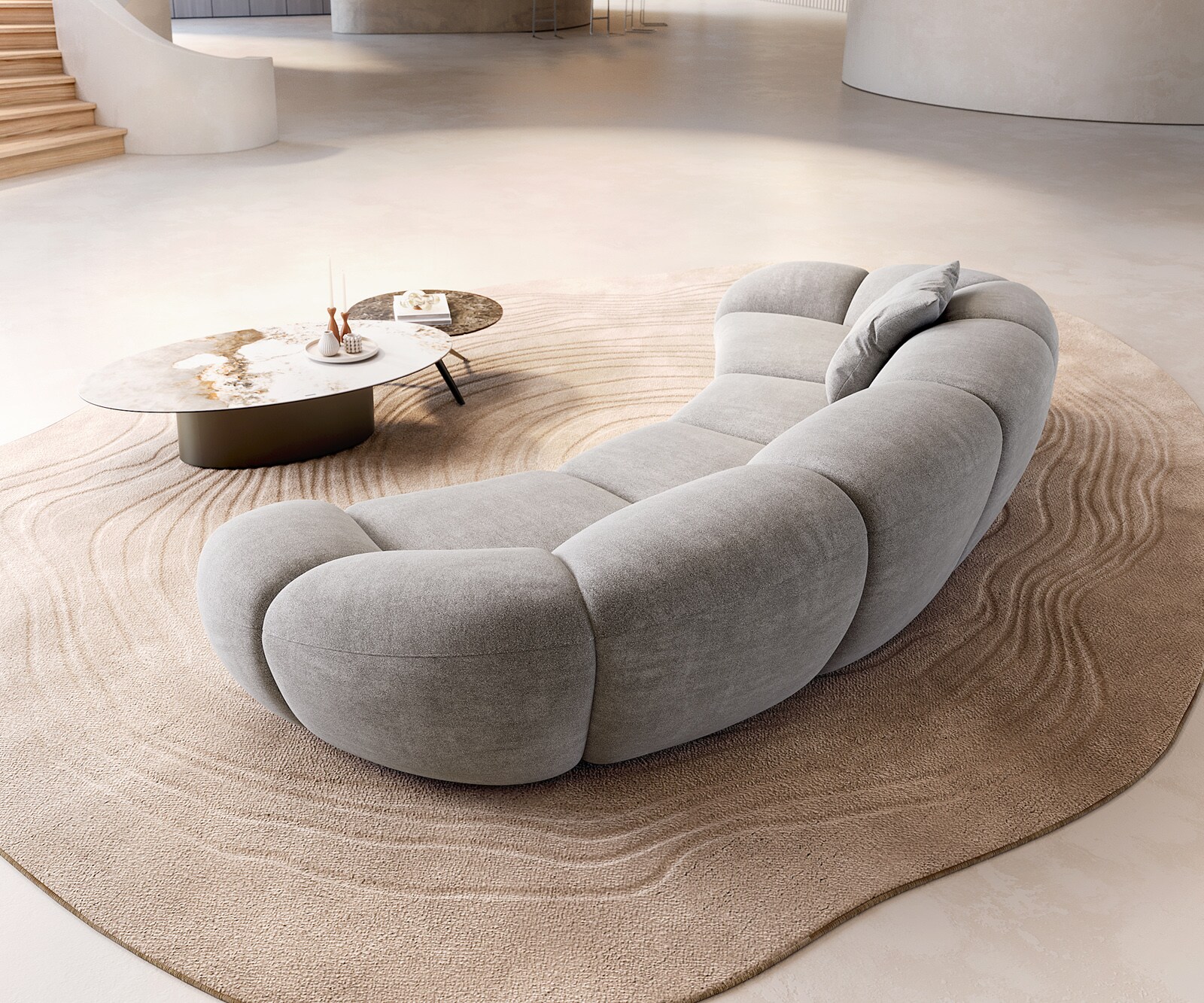 Bigsofa Lunna 360x175 cm Tissu structuré Soft Gris 2 coussins 4