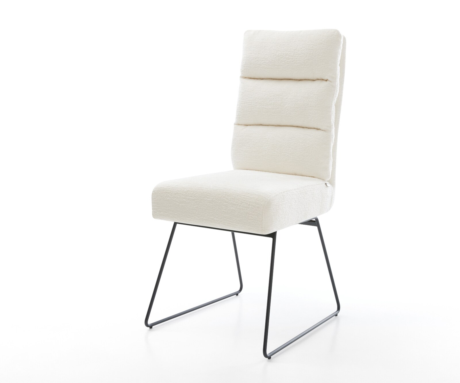 Esszimmerstuhl Pela-Flex Bouclé Soft Beige Kufengestell Schwarz Taschenfederkern