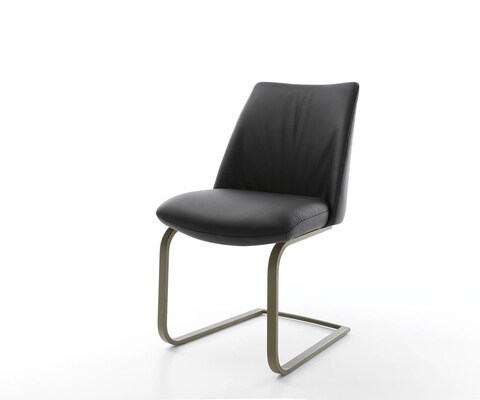 Freischwinger Elso-Flex Echt-Leder Schwarz Freischwinger flach Effektfinish Titan Taschenfederkern