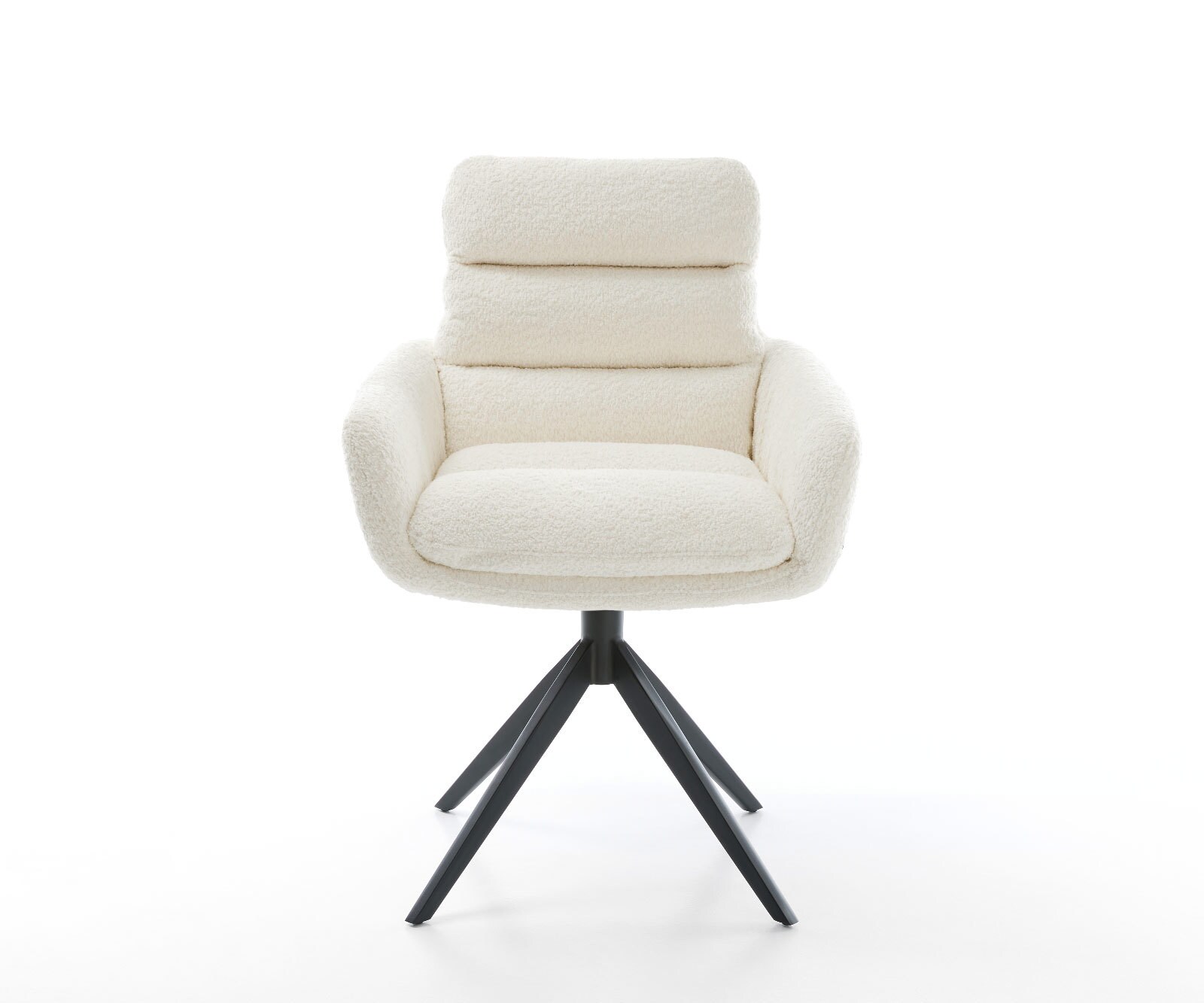 Chaise-de-salle-à-manger Abelia-Flex avec accoudoirs bouclé blanc pied croisé large noir 1