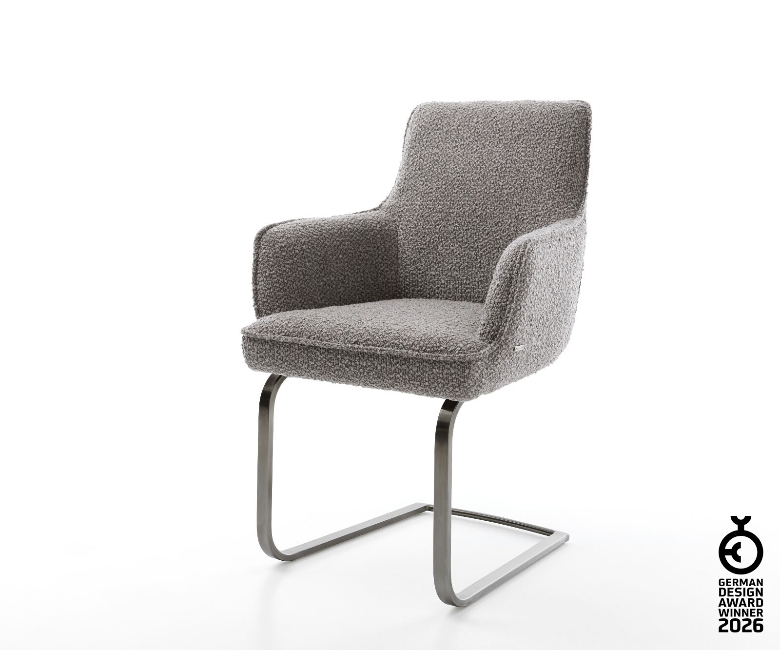 Cantilever Heira-Flex mit Armlehnen bouclé gris argenté pied cantilever plat grafiete ressorts ensachés