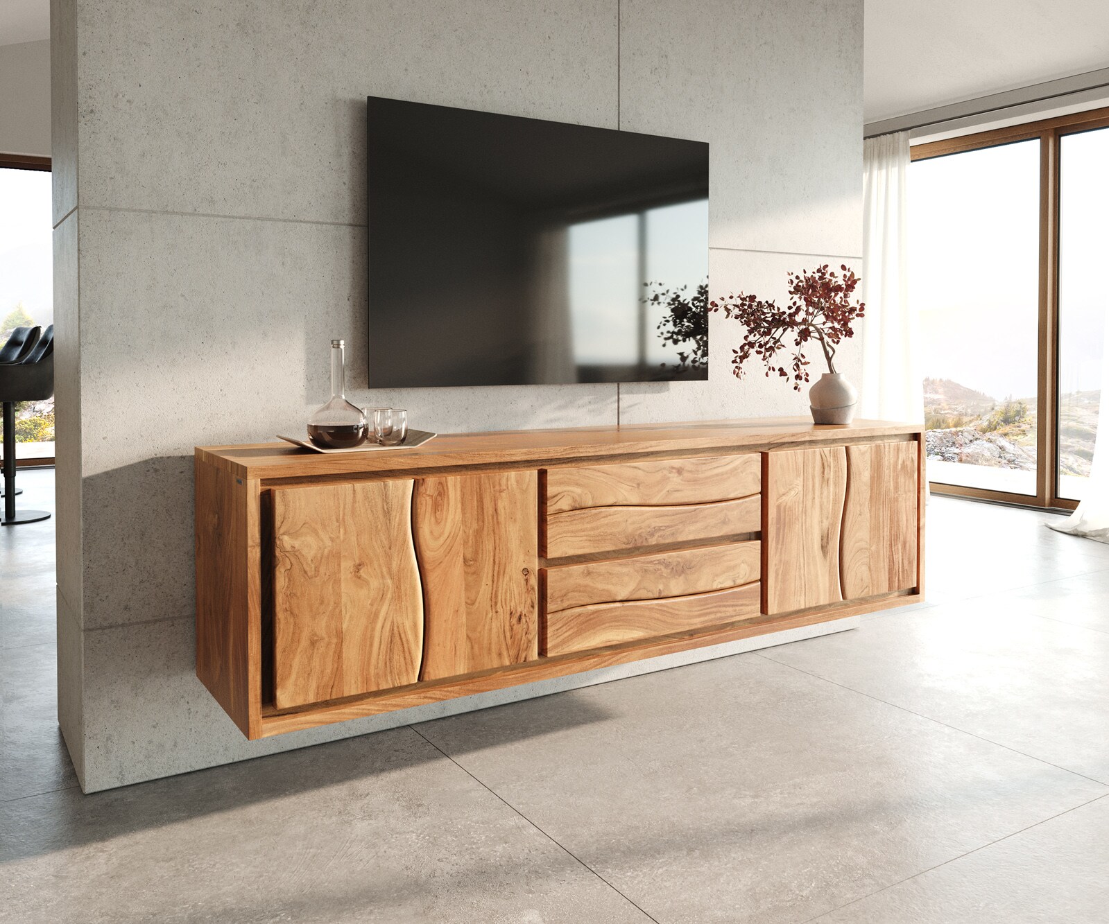 Meuble-TV Live-Edge 200 cm Acacia naturel 4 portes 2 tiroirs 5