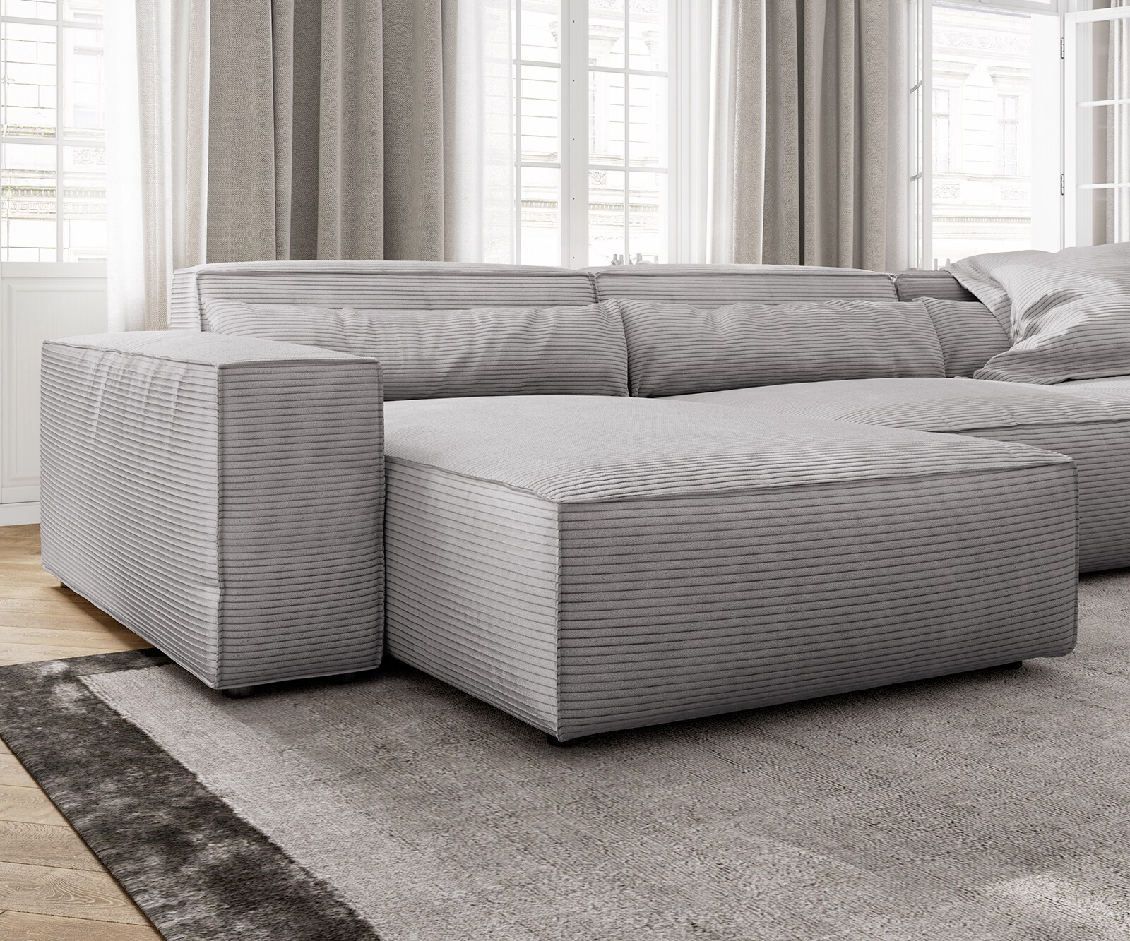Wohnlandschaft Sirpio XL 360x260 cm Cord Silbergrau Recamiere variabel 4