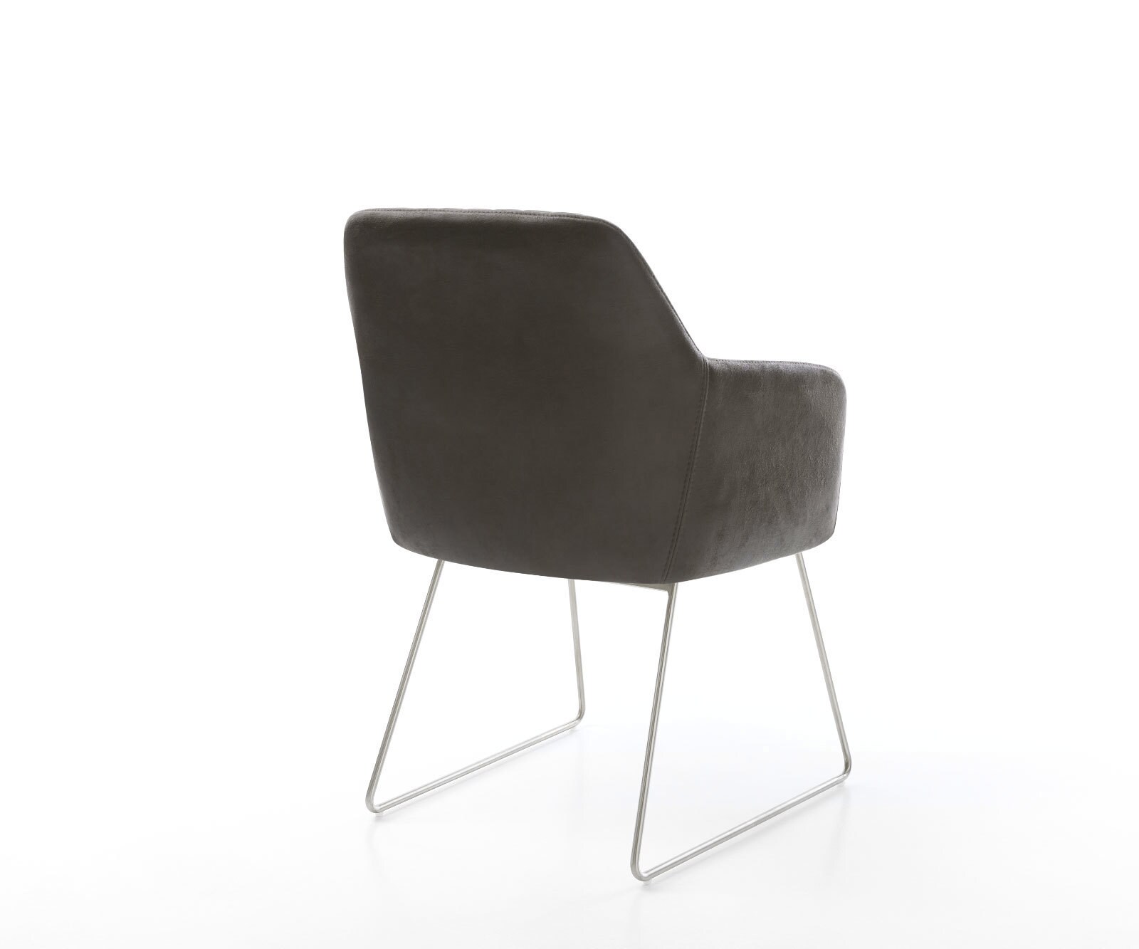 Chaise-de-salle-à-manger Greg-Flex microvelours anthracite vintage pied trapèze acier inoxydable brossé ressorts ensachés 4