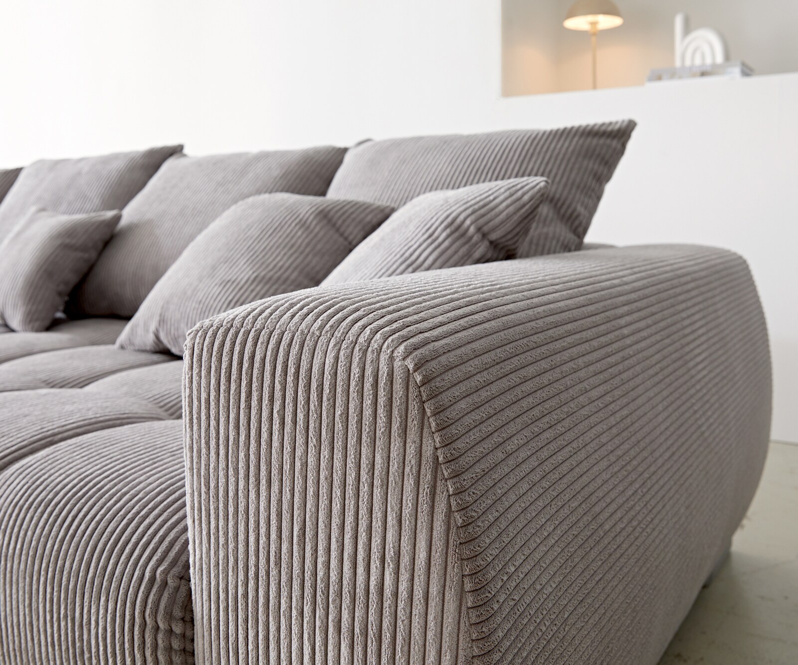 Canapé-d'angle Josea 300x220 cm velours côtelé gris argenté méridiènne gauche 6