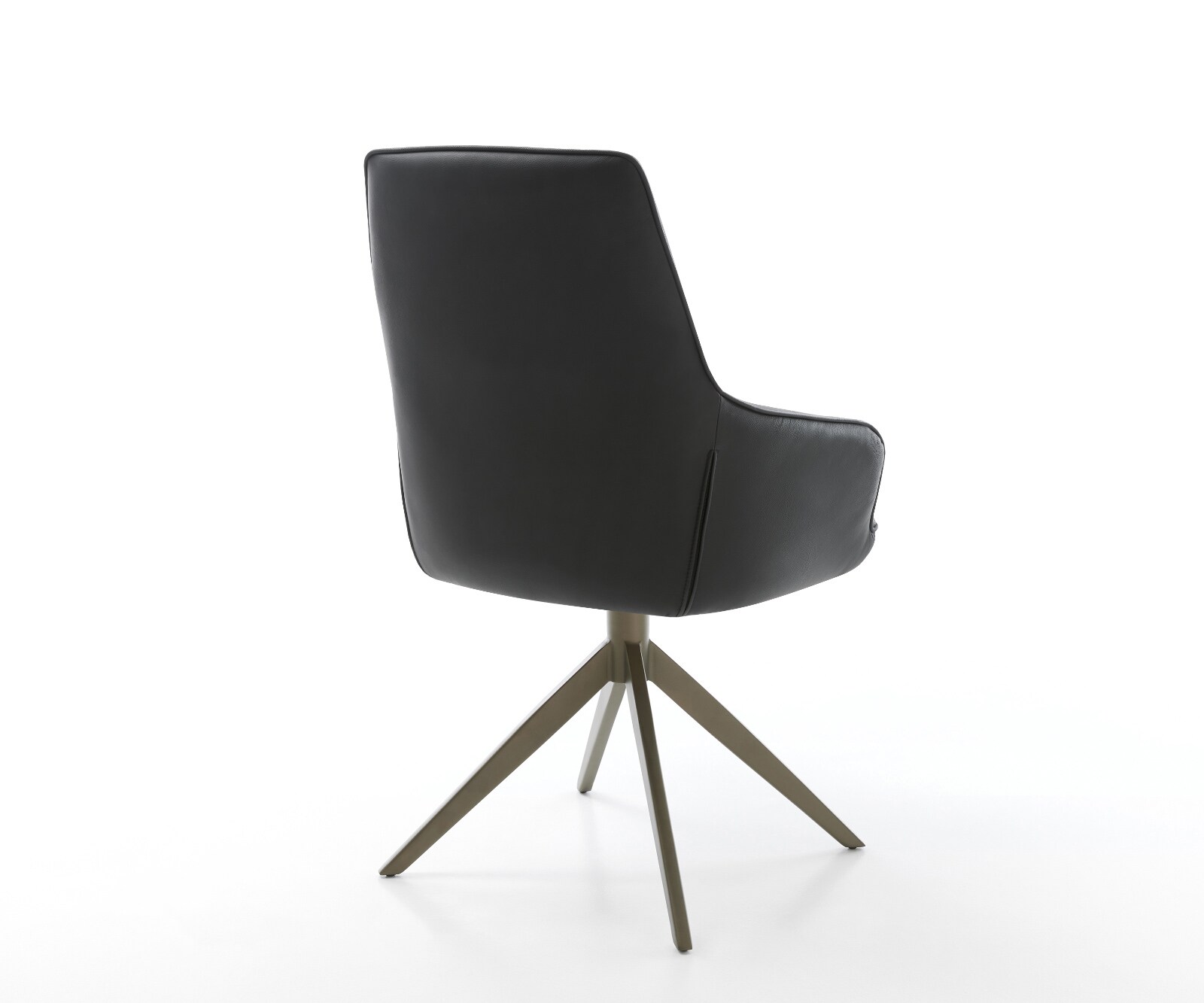 Chaise-pivotante Zelia-Flex avec accoudoirs cuir de vache noir pied croisé large aspect titane pivotement sur 360° fonction bascule ressorts ensachés 4