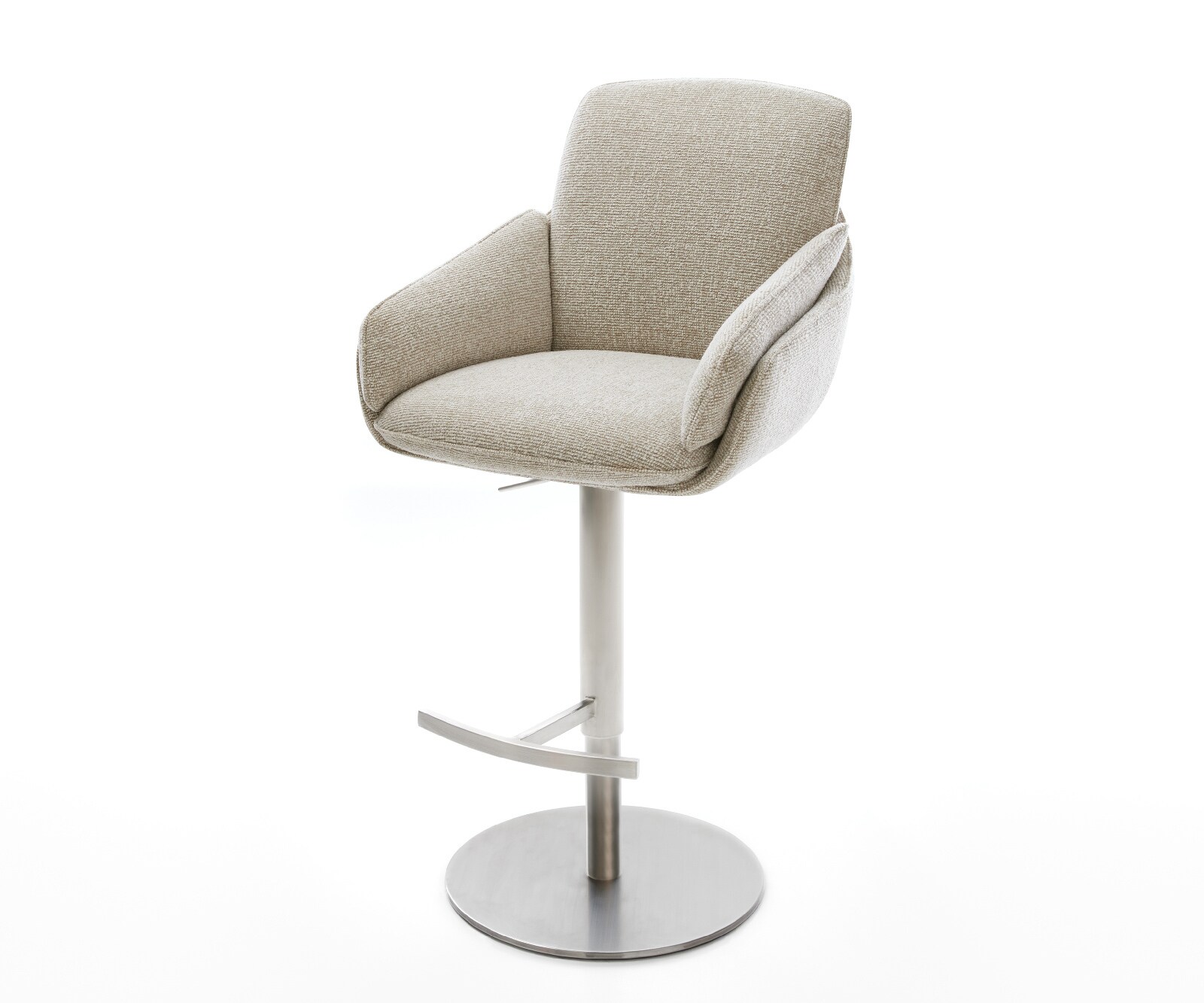 Barstuhl Luan-Flex Webstoff Soft Beige Drehfuß höhenverstellbar Edelstahl Silberfarben 1
