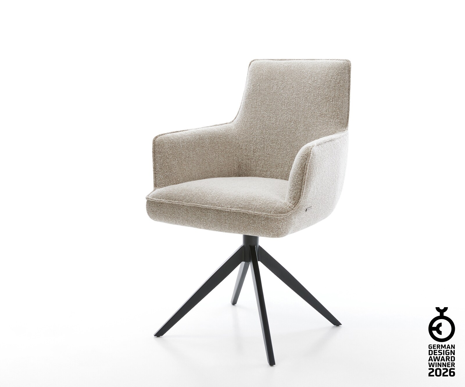 Drehstuhl Heira-Flex mit Armlehnen Webstoff Soft Beige Kreuzgestell breit Schwarz 360° drehbar Wippfunktion Taschenfederkern 1